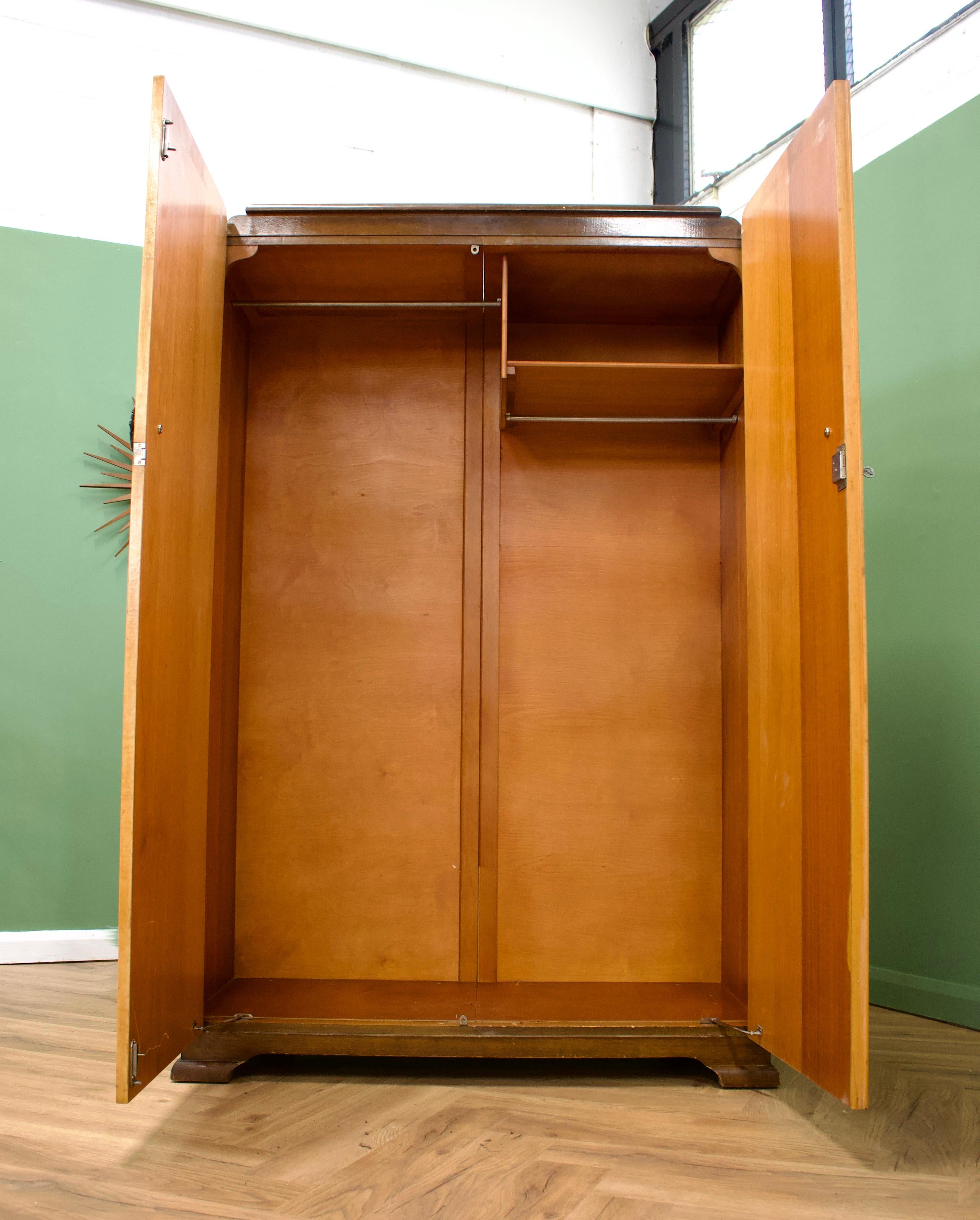 British Art Deco Style Birdseye Maple Wardrobe, 1940s In Good Condition In South Shields, GB