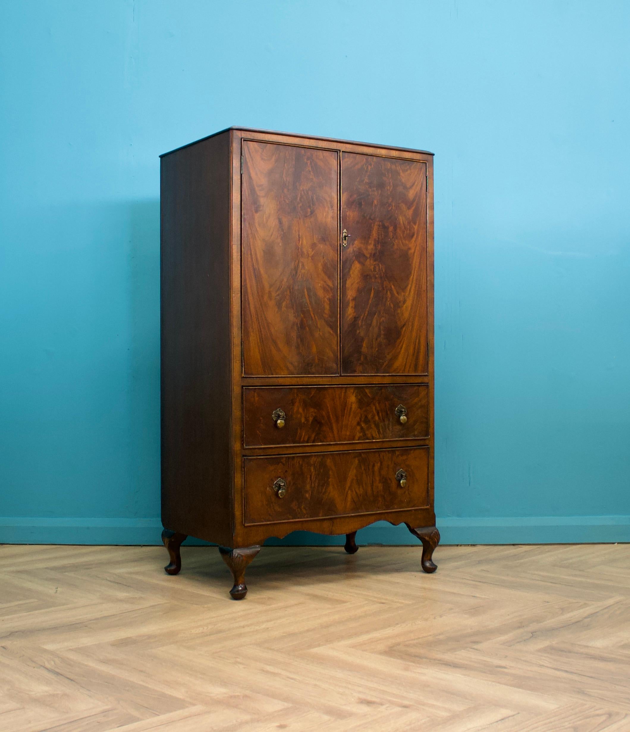 Veneer British Art Deco Style Burr Walnut Linen Cabinet, 1950s
