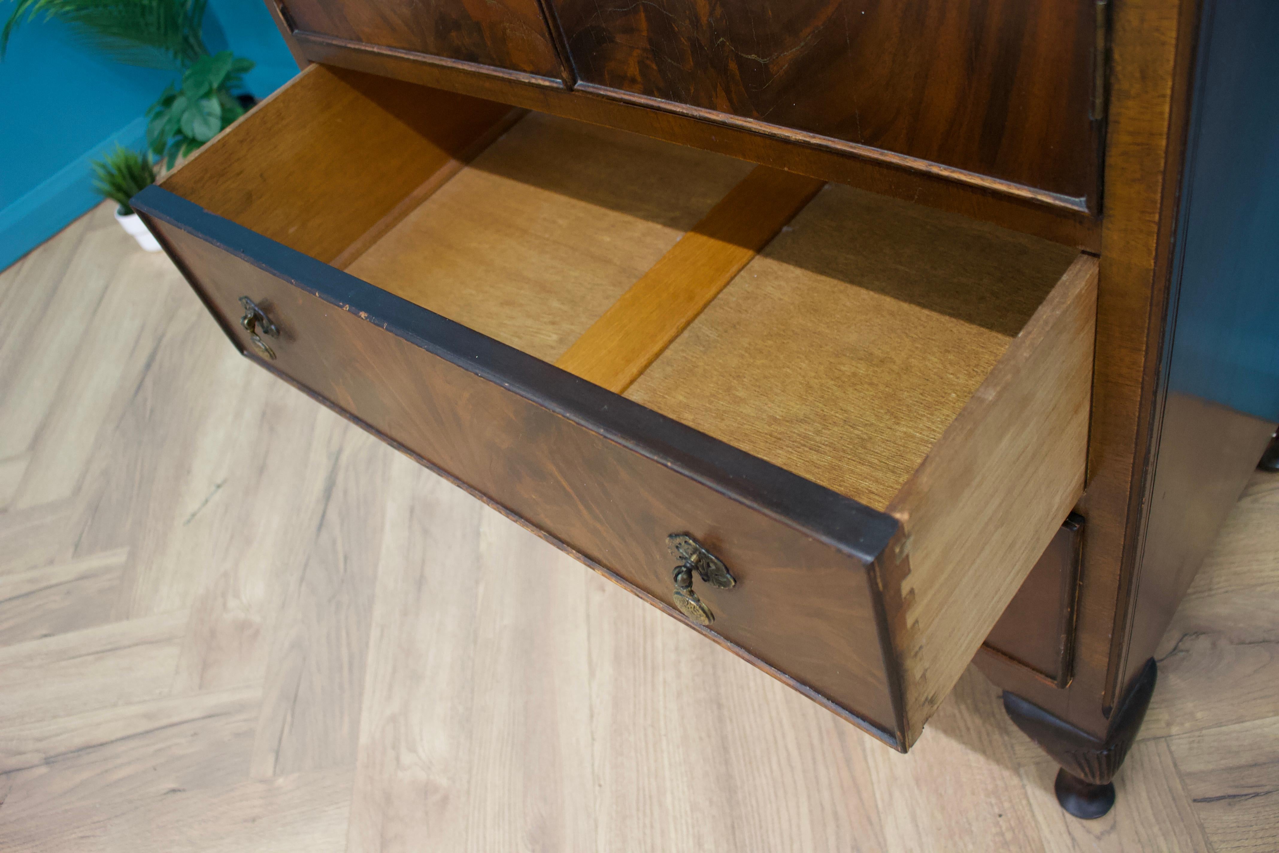 British Art Deco Style Burr Walnut Linen Cabinet, 1950s 1