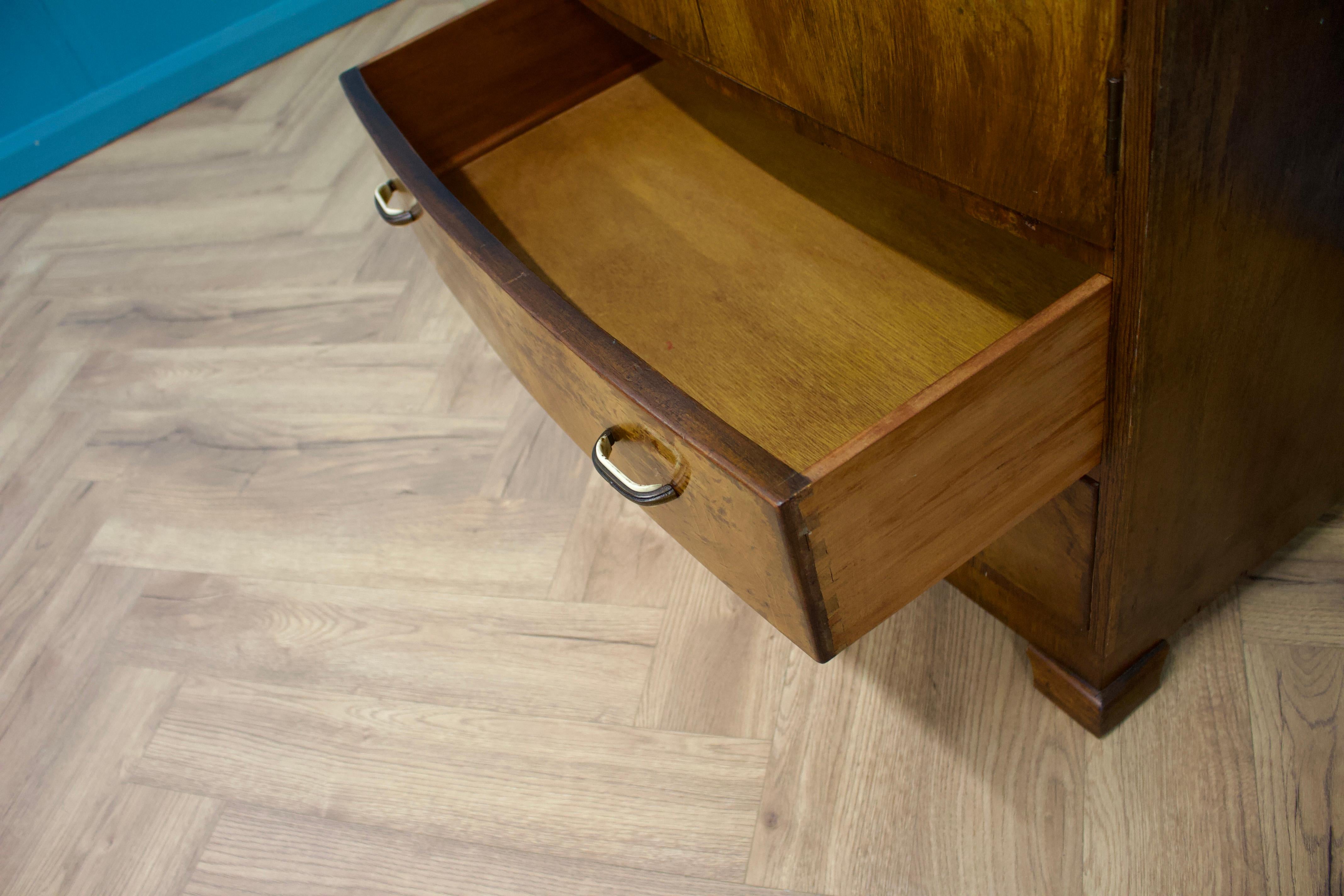 British Art Deco Style Burr Walnut Linen Cabinet, 1950s 2