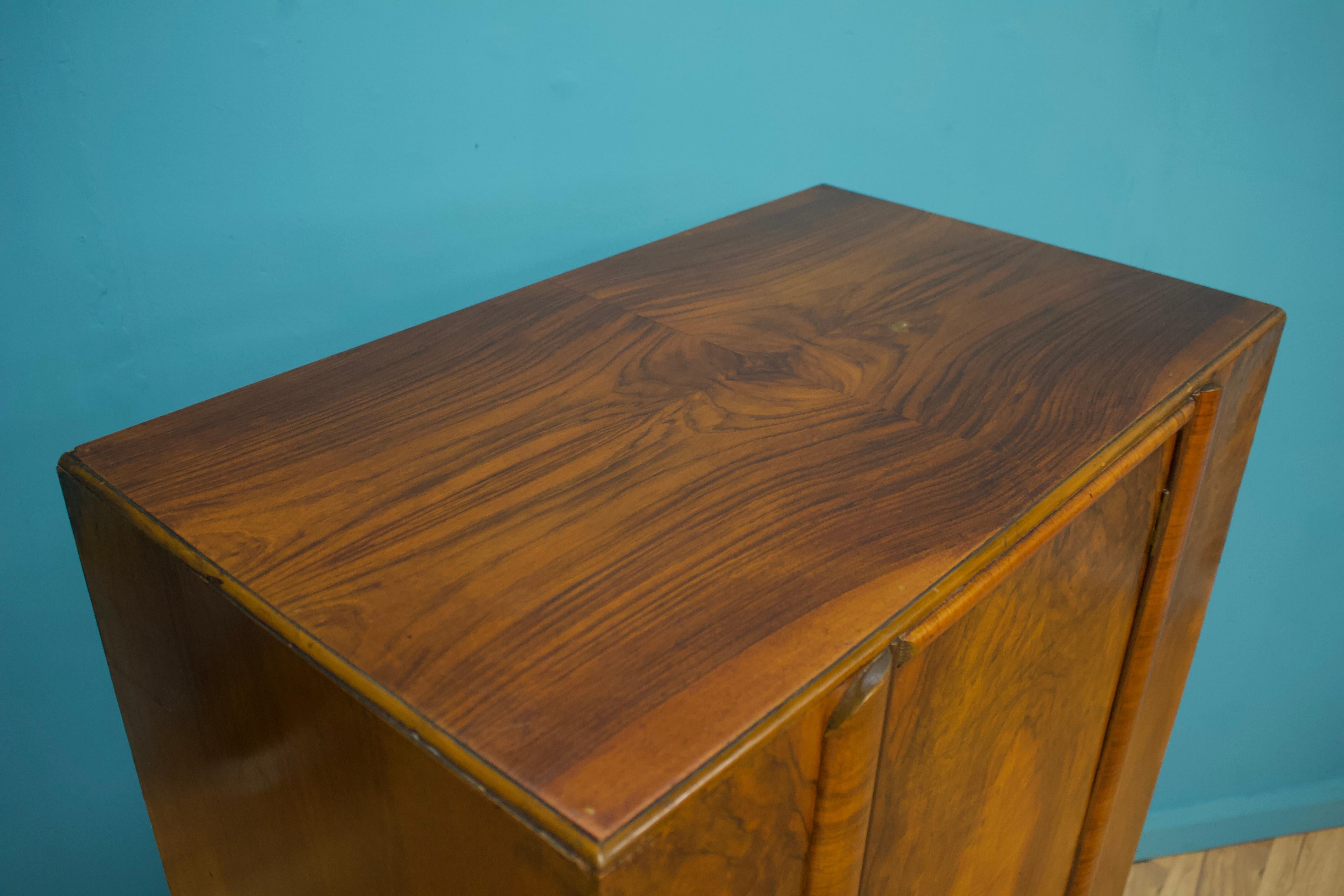 British Art Deco Style Compact Walnut Wardrobe, 1950s 1