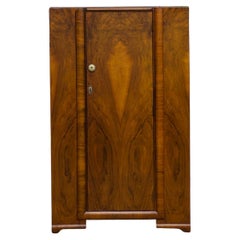 Vintage British Art Deco Style Compact Walnut Wardrobe, 1950s