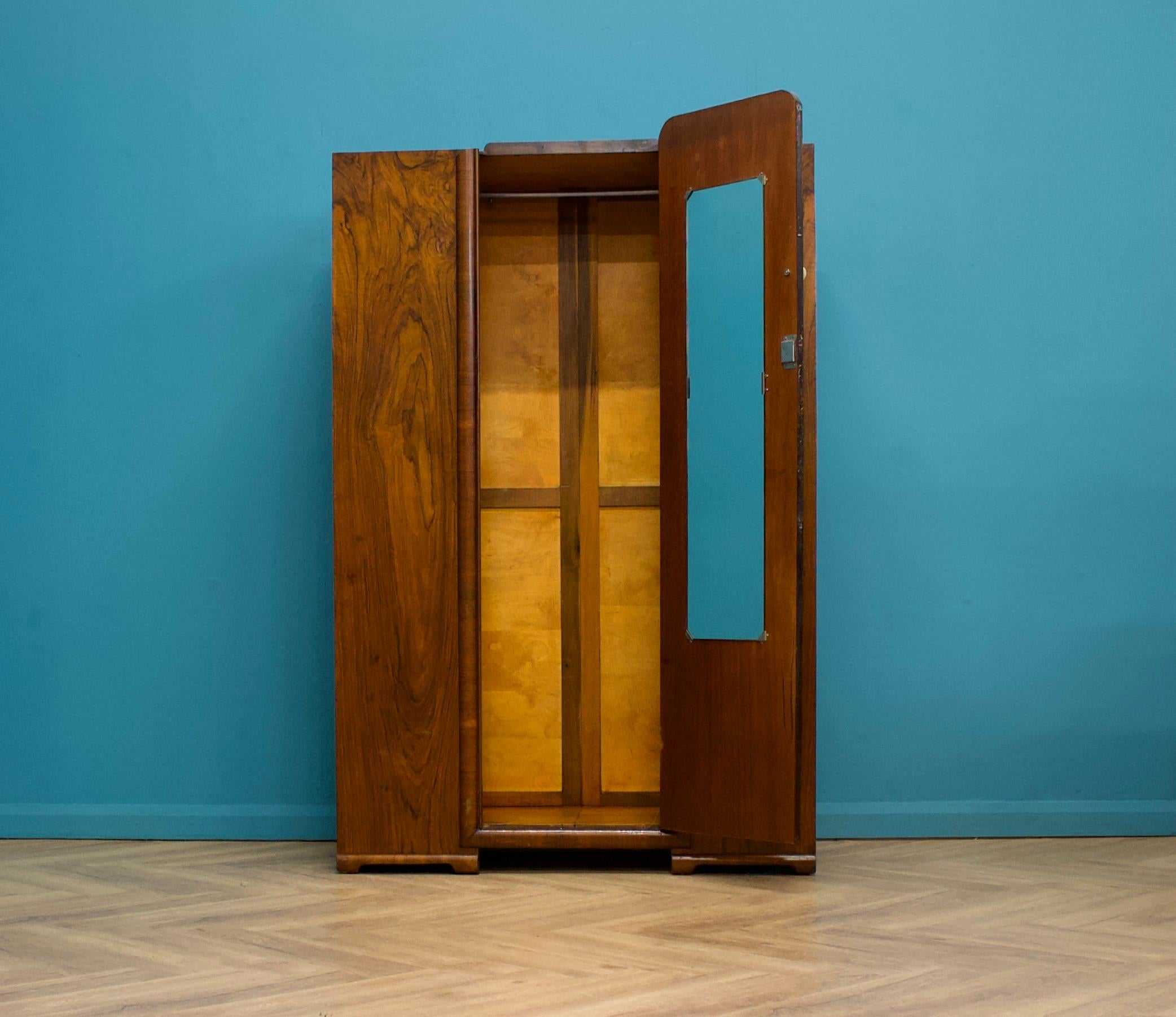 British Art Deco Style Walnut Wardrobe, 1950s 2