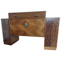 Vintage British Art Deco Walnut Sideboard with Stunning Diamond and Burr Veneers