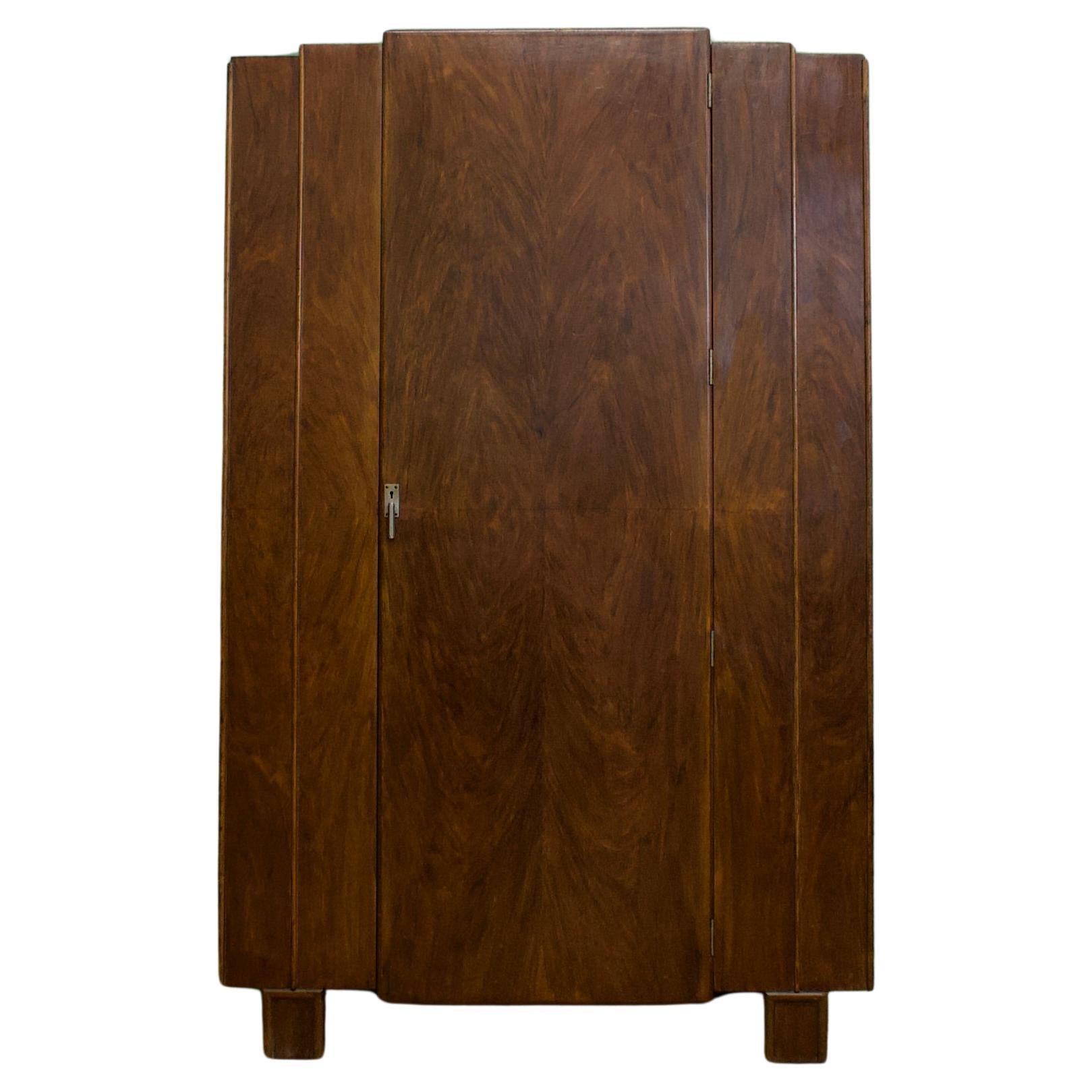 British Art Deco Walnut Wardrobe from Aw Lyn, 1930s For Sale