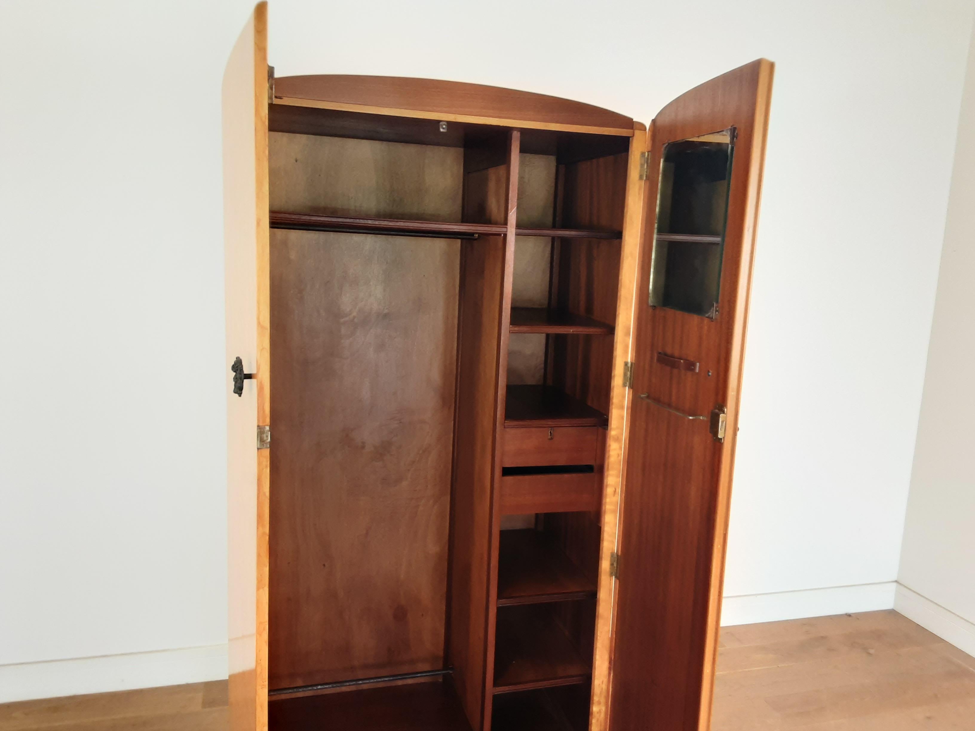 British Art Deco Wardrobe in a Golden Bird's-Eye Maple on an Ebony Base 2