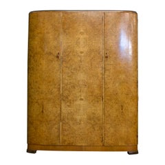 Vintage British Art Deco Wardrobe in Burr Walnut, 1930s