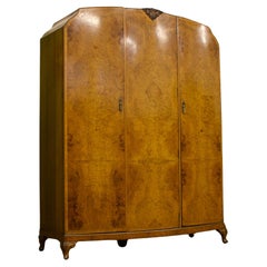 British Art Deco Wardrobe in Burr Walnut, 1930s