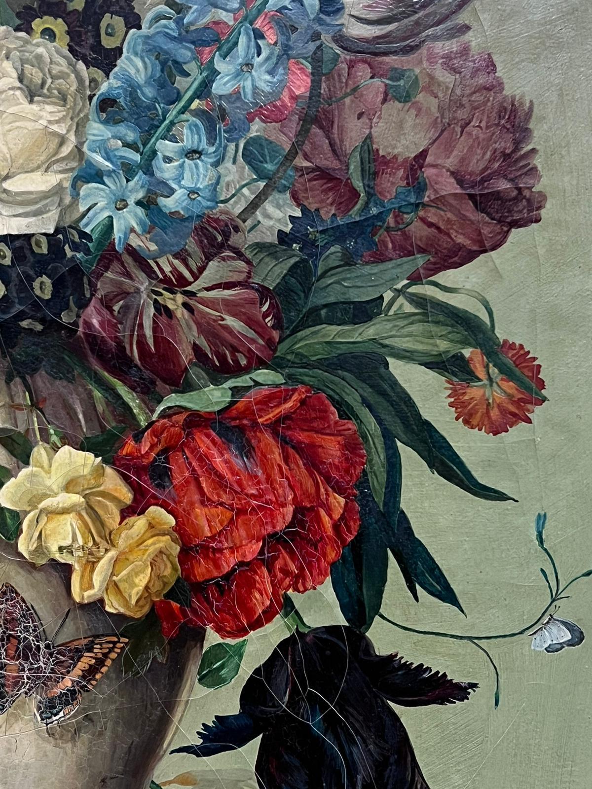 Fine Classical Still Life Summer Flowers, Britisches Ölgemälde Ausstellungsetikett im Angebot 2