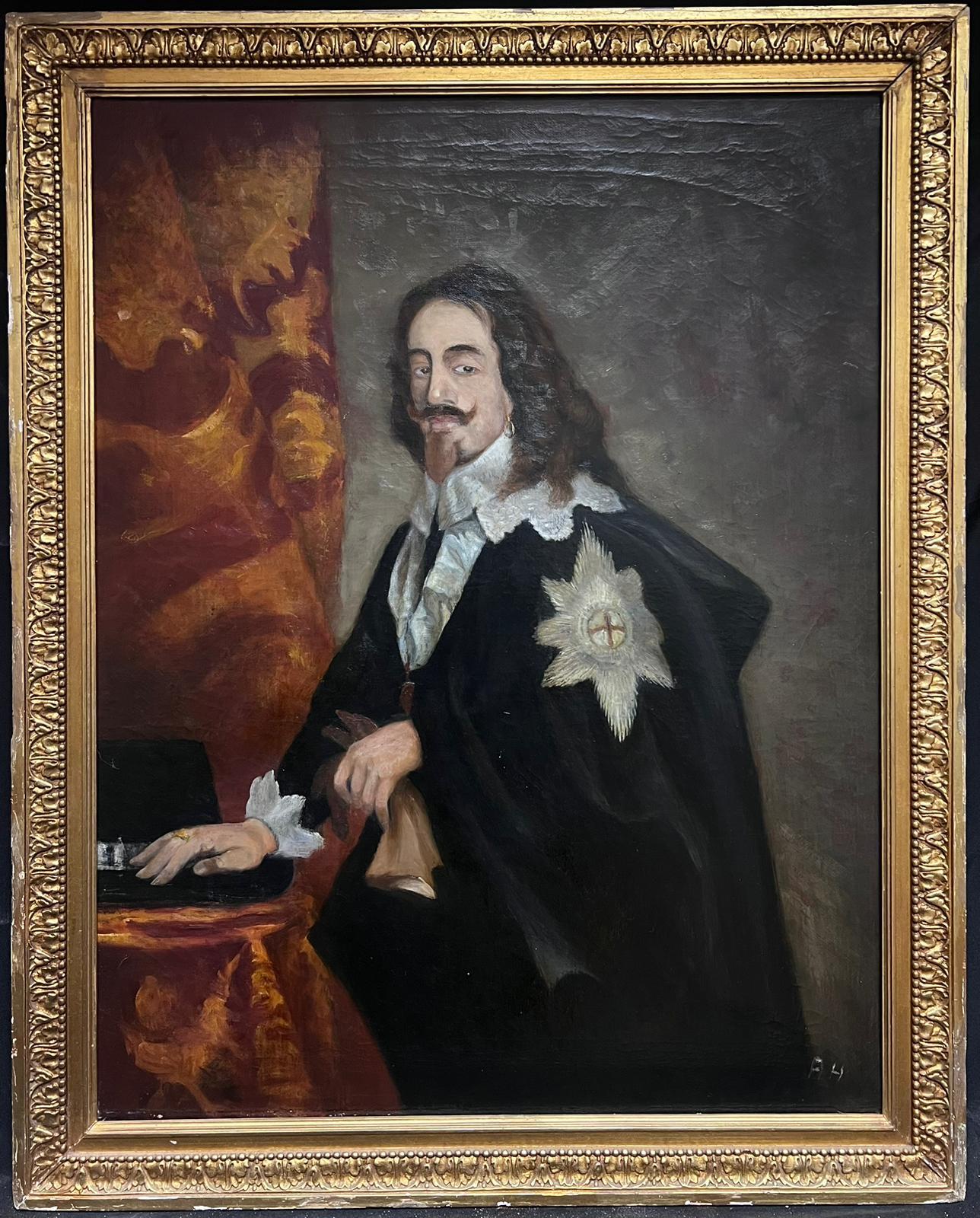 British Artist Portrait Painting - King Charles 1st Antique Oil Painting Portrait of Famous British Monarch