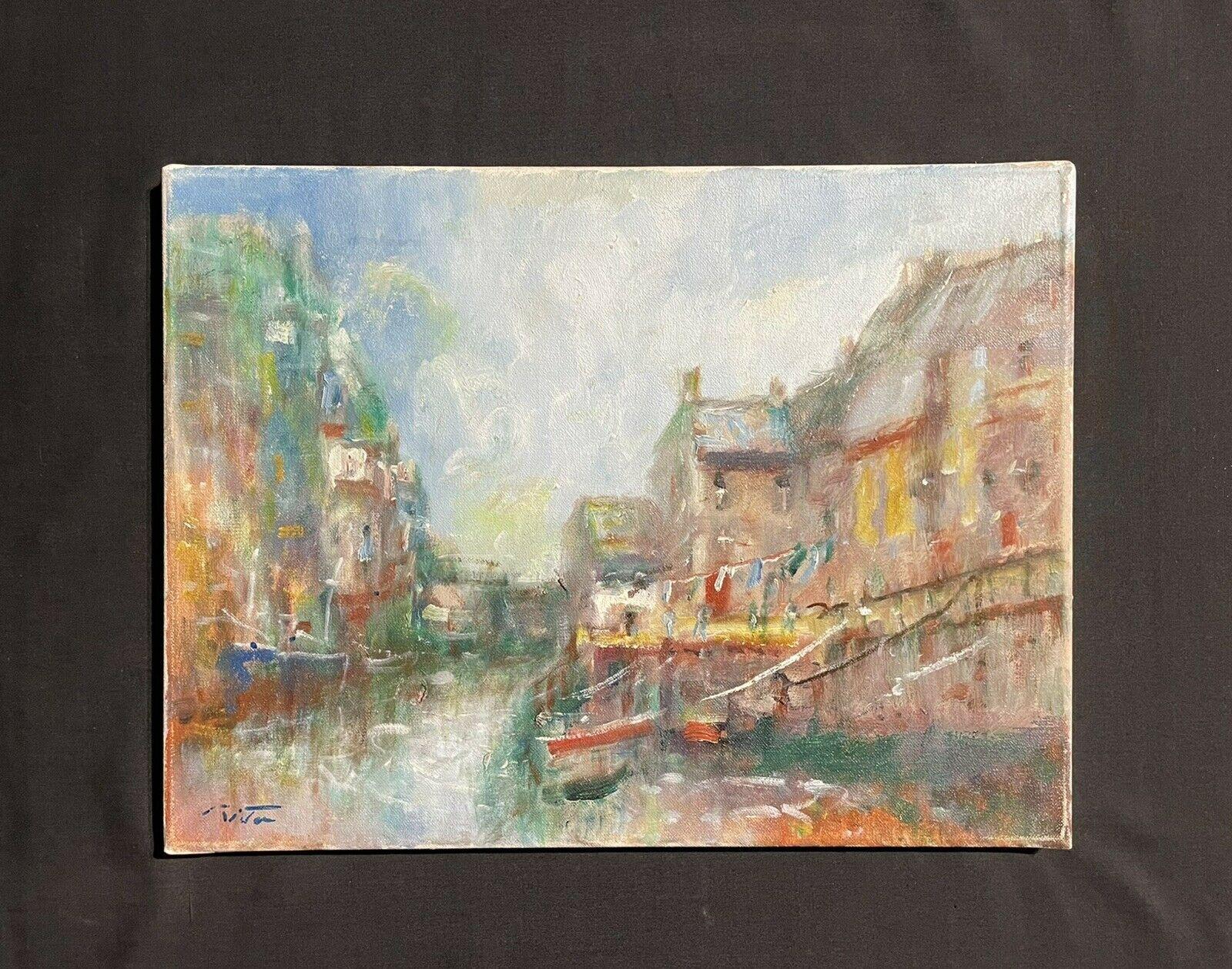 SIGNED IMPRESSIONIST OIL PAINTING- POLPERRO HARBOUR CORNWALL - BEAUTIFUL LIGHT - Beige Landscape Painting by British Artist