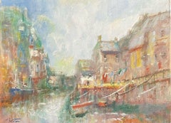 SIGNED IMPRESSIONIST OIL PAINTING- POLPERRO HARBOUR CORNWALL - BEAUTIFUL LIGHT