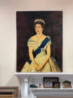 Her Majesty Queen Elizabeth II, Original Oil Painting Portrait 1953 large work
