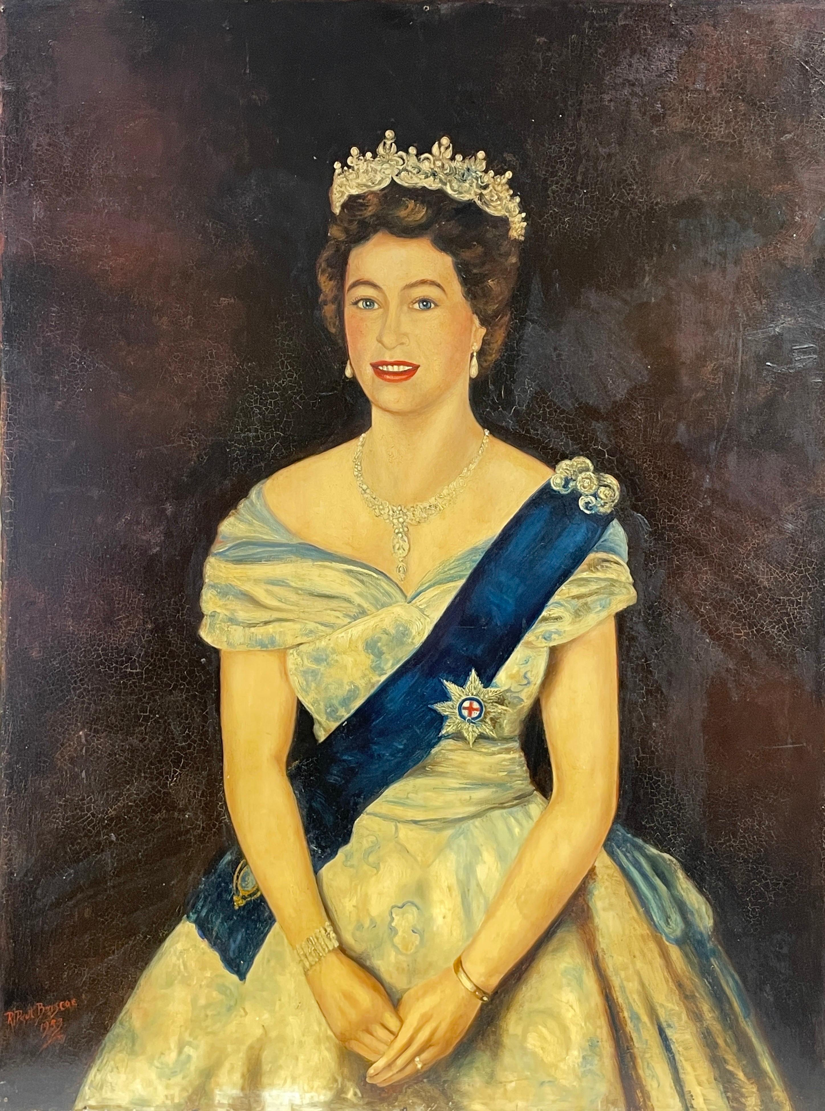 Ihre Majestät Königin Elizabeth II., Original-Ölgemälde, Porträt, 1953, großes Werk (Realismus), Painting, von British Artist
