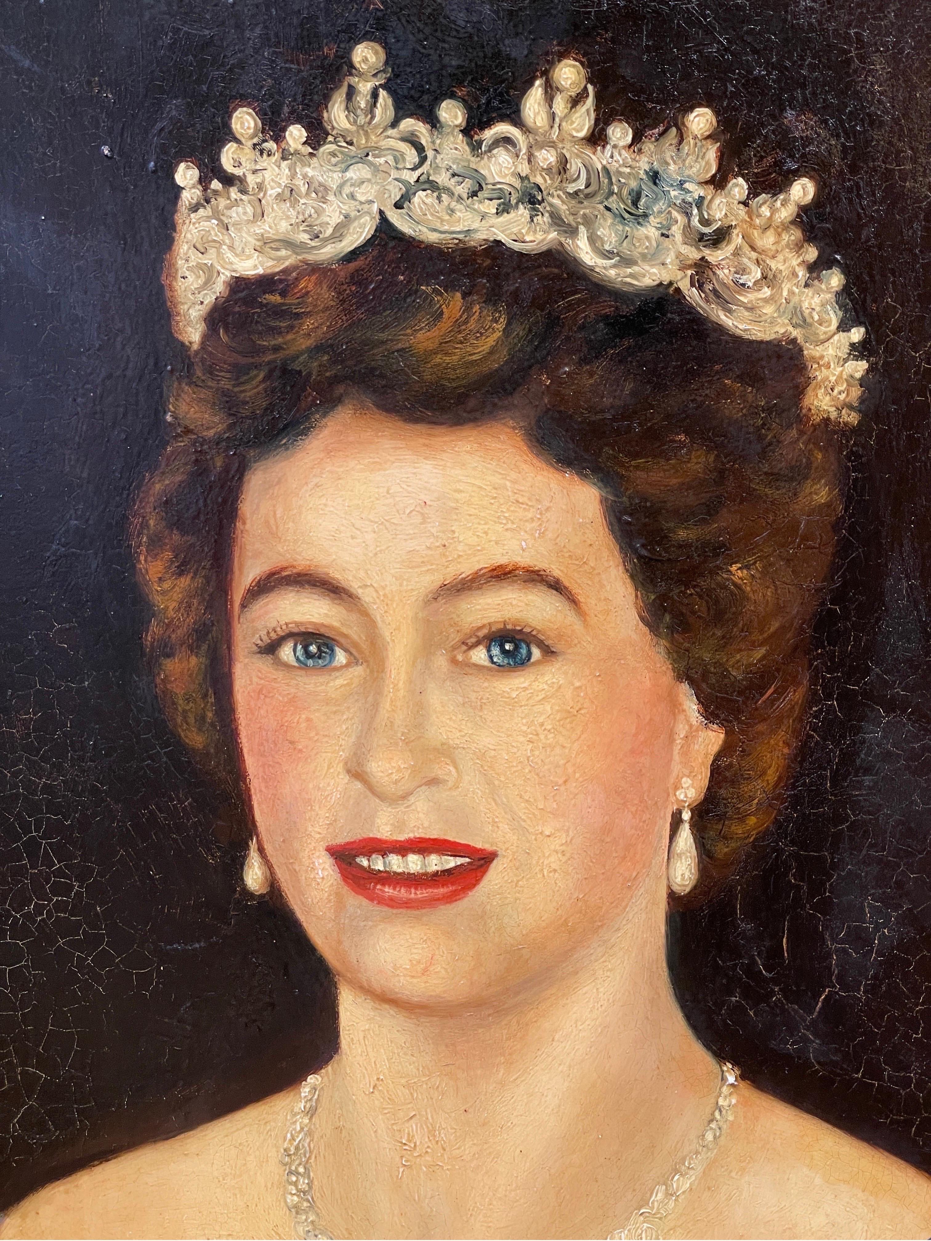 Her Majesty Queen Elizabeth II, Original Oil Painting Portrait 1953 large work For Sale 1