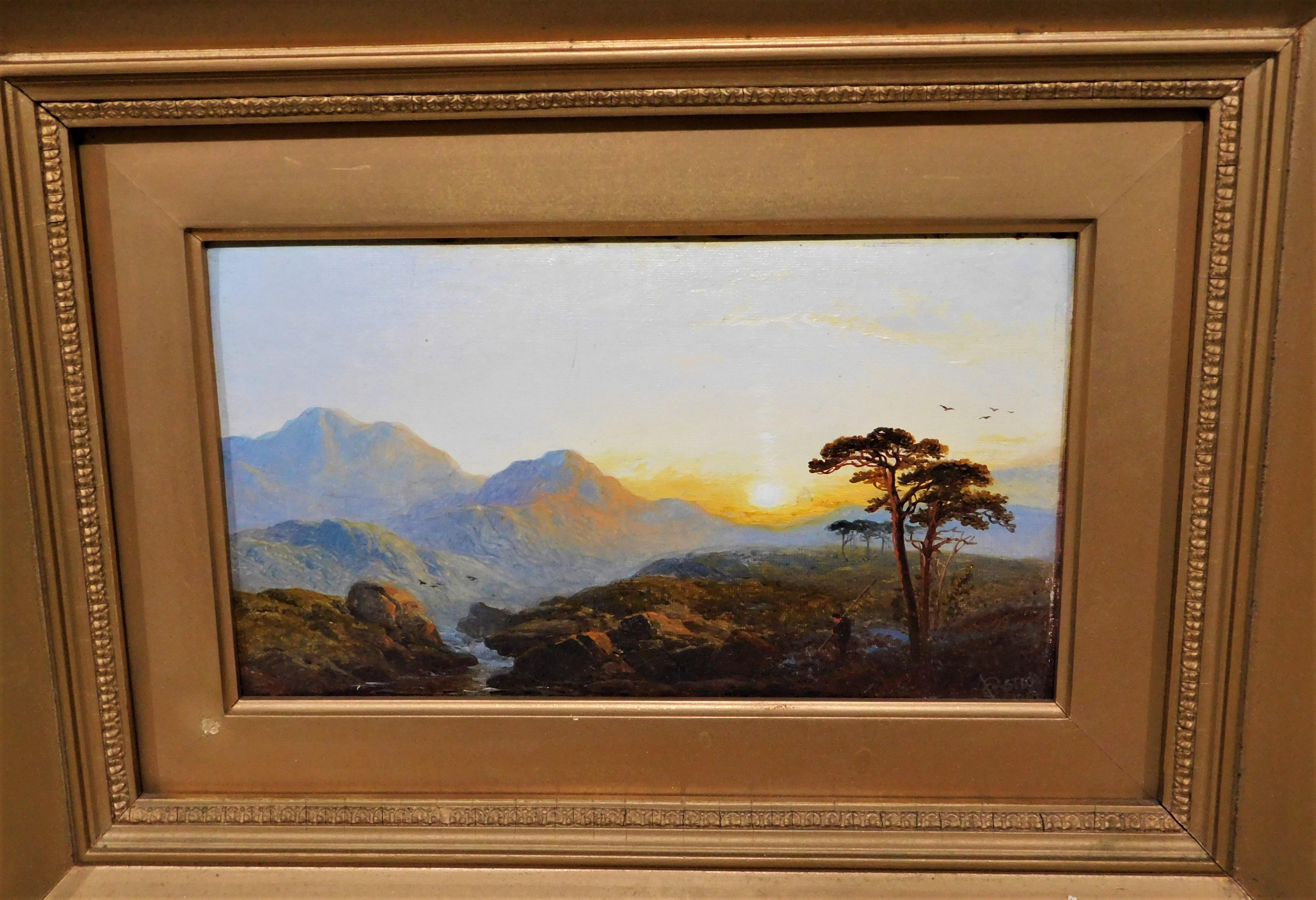 Scottish British Artist George Blackie Sticks Framed Original Oil Painting For Sale