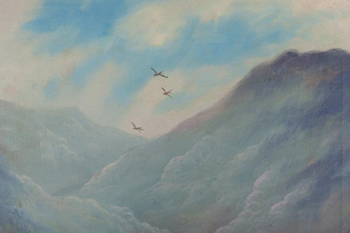 Britischer Künstler, Öl auf Leinwand. Schottische schottische Hochlandrinder in Landschaft. (20. Jahrhundert)