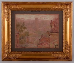 British artist. Watercolour and pencil on paper. View of Durham Cathedral. 1913