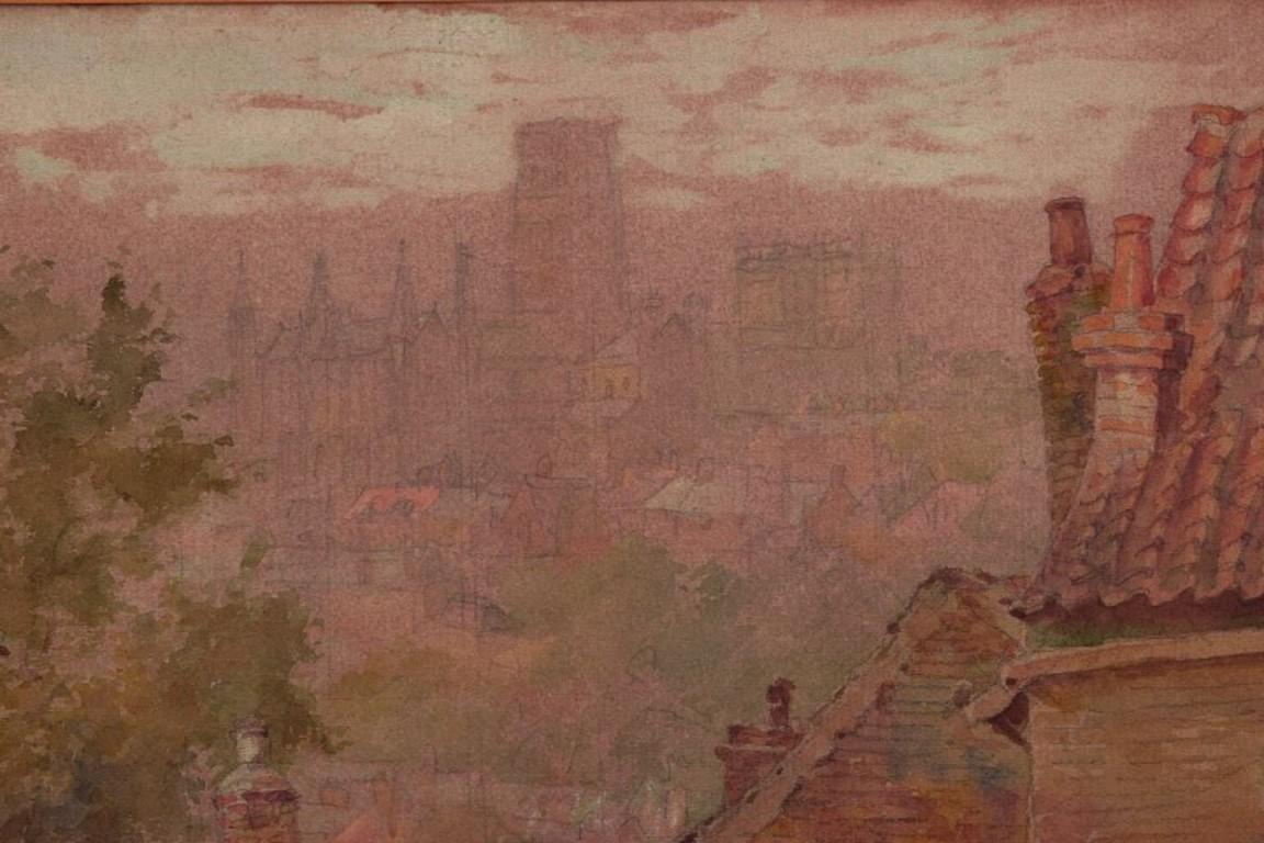 Early 20th Century British artist. Watercolour and pencil on paper. View of Durham Cathedral. 1913 For Sale