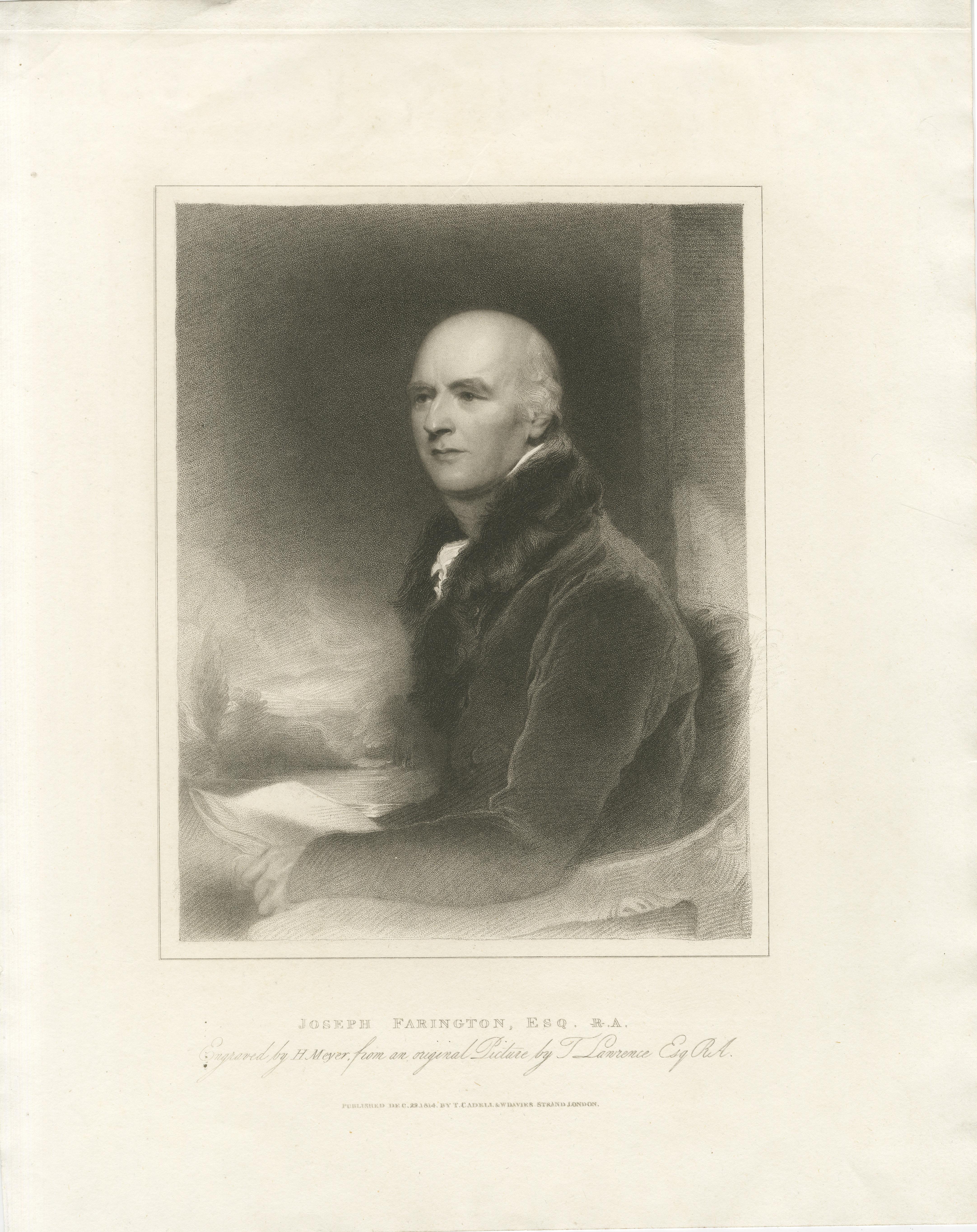 Artistas británicos John Hoppner, Joseph Farington y Henry Thresham Grabado, c.1814 Inglés en venta