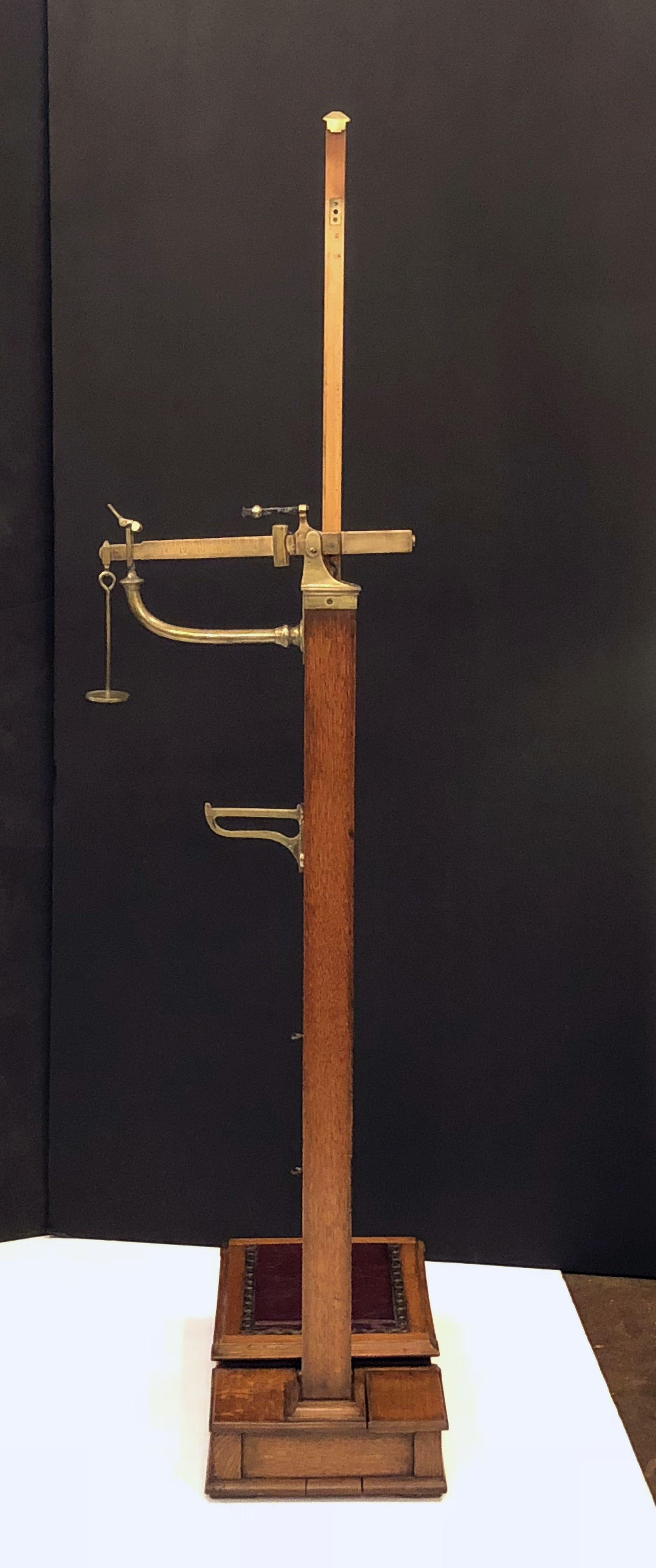 British Athlete's Personal Floor Standing Scale of Oak, Boxwood, and Brass 2
