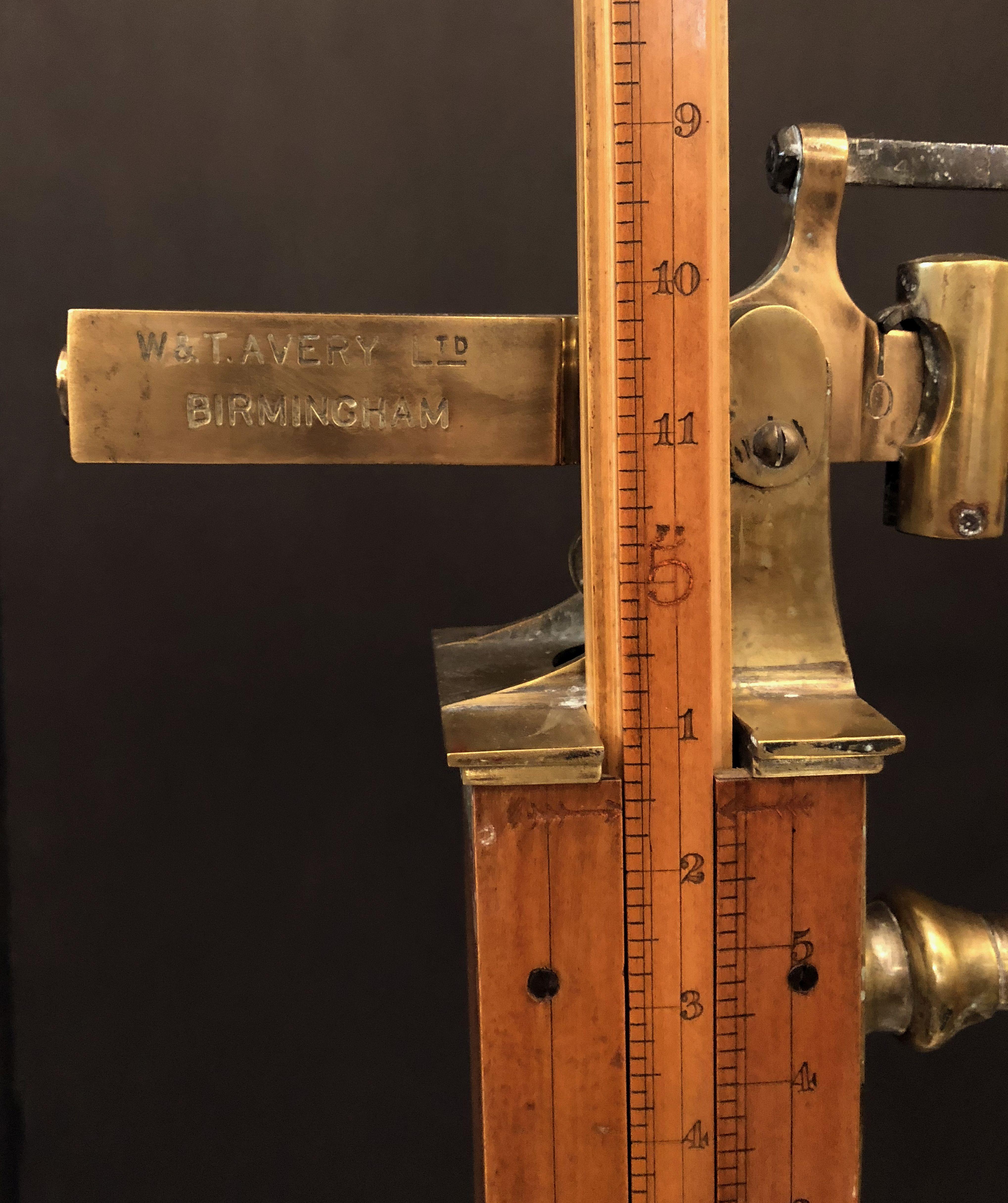 British Athlete's Personal Floor Standing Scale of Oak, Boxwood, and Brass 6