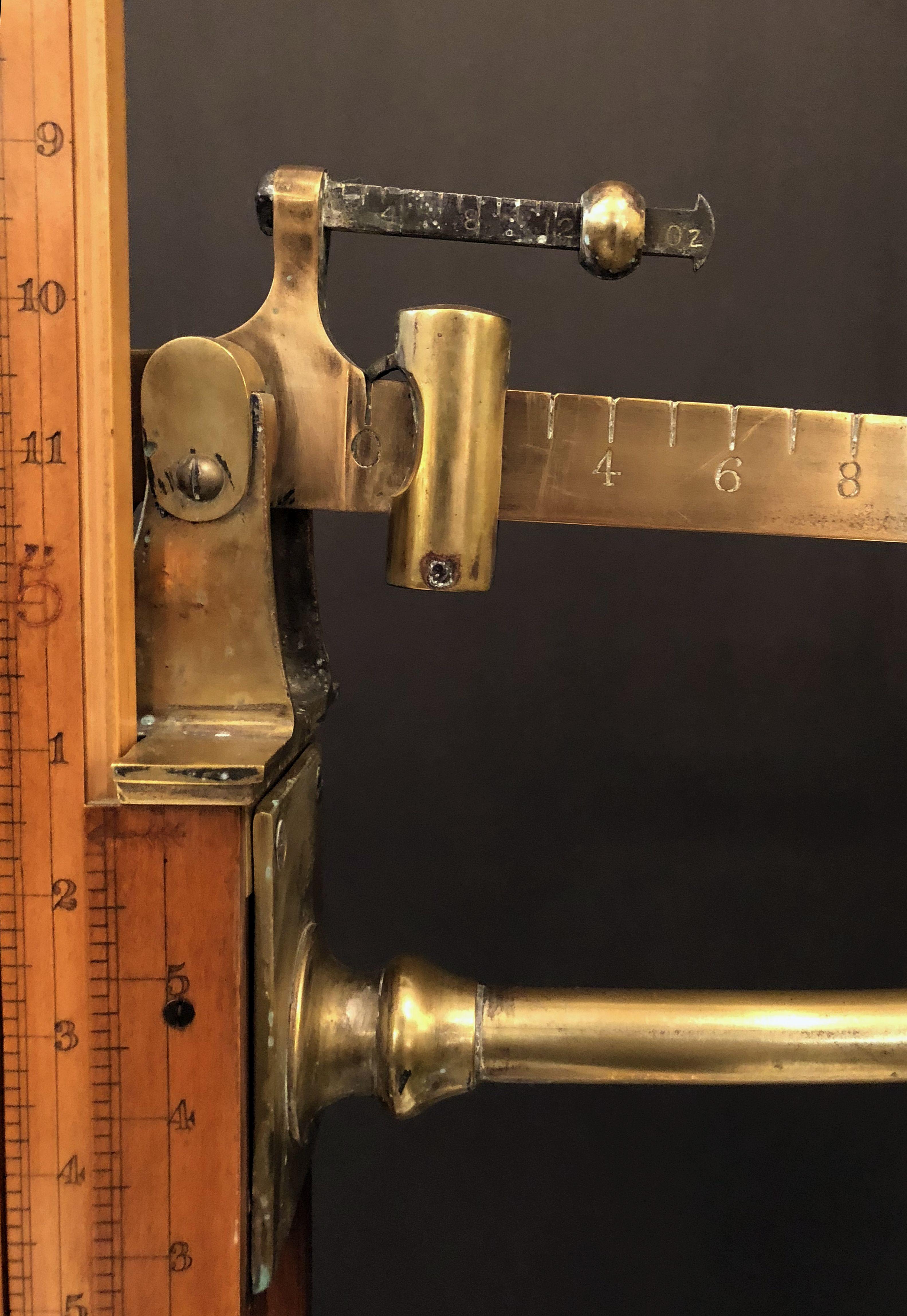 British Athlete's Personal Floor Standing Scale of Oak, Boxwood, and Brass 7