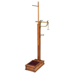 British Athlete's Personal Floor Standing Scale of Oak, Boxwood, and Brass
