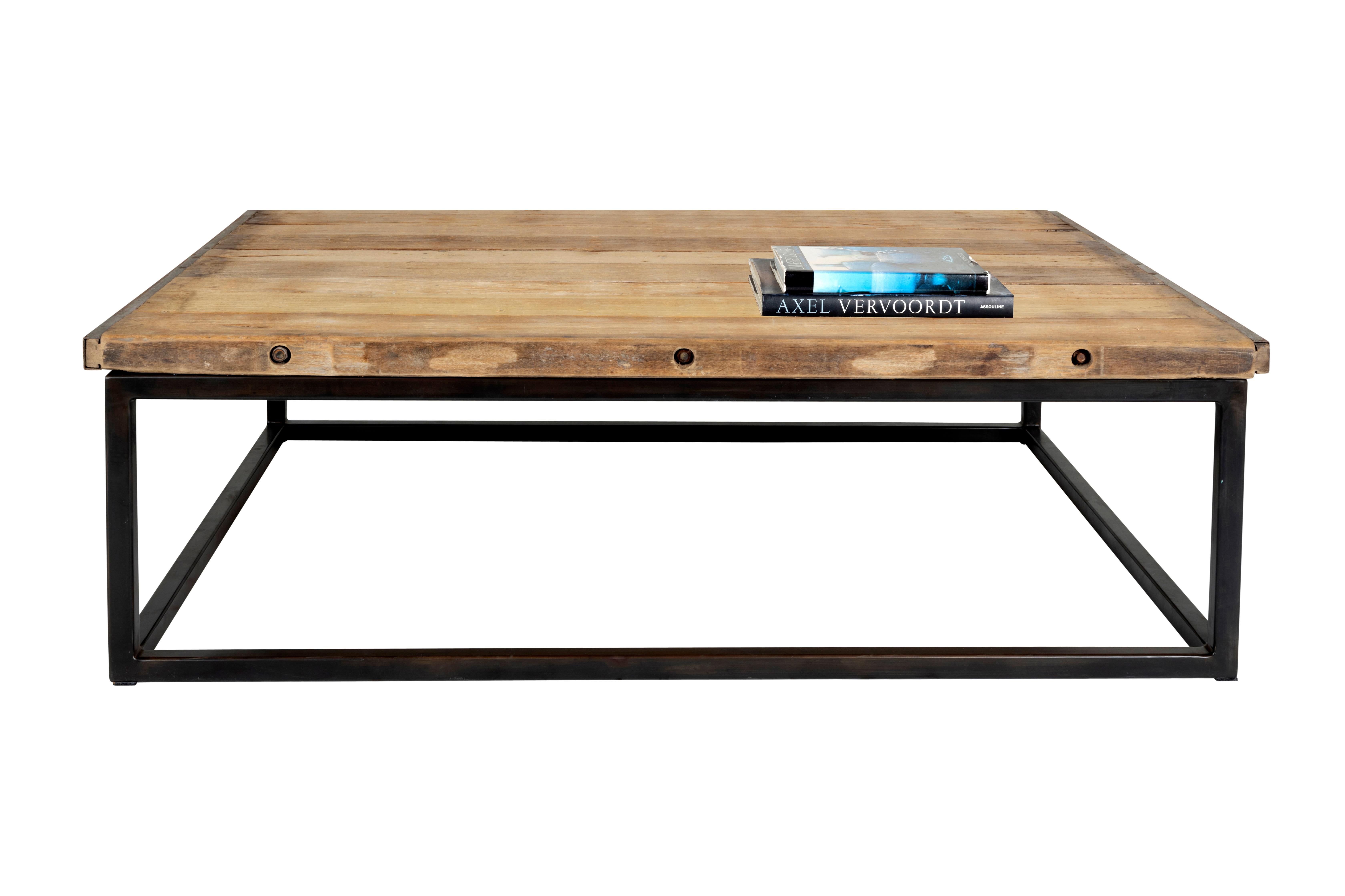 20th Century Hardwood Baking Pallet Top on Metal Base Coffee Table  For Sale