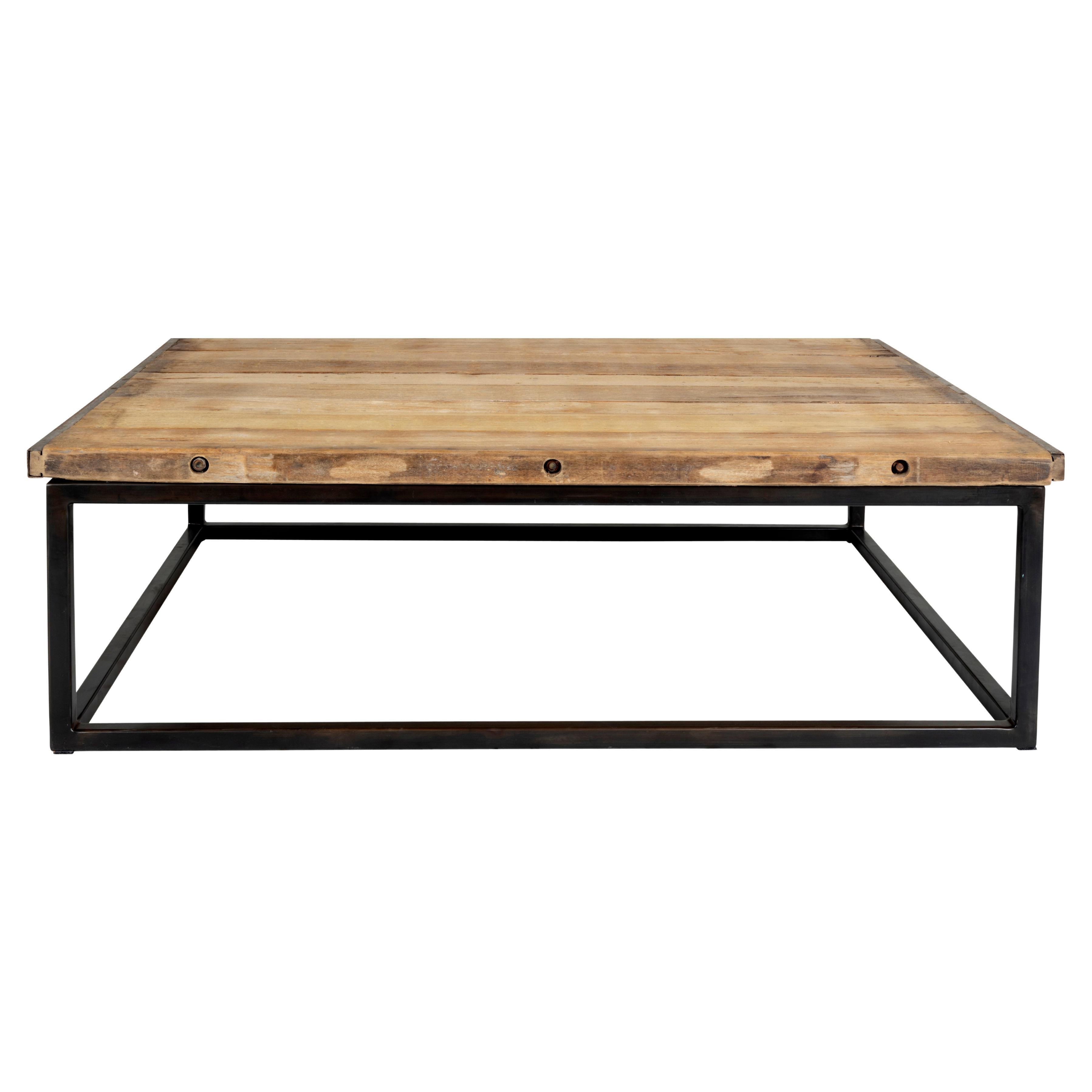 Hardwood Baking Pallet Top on Metal Base Coffee Table  For Sale