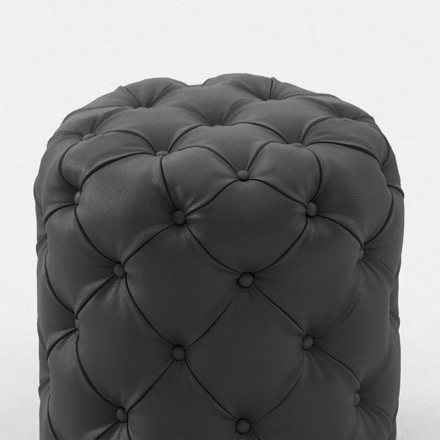 Spanish British Black Leather Pouf For Sale