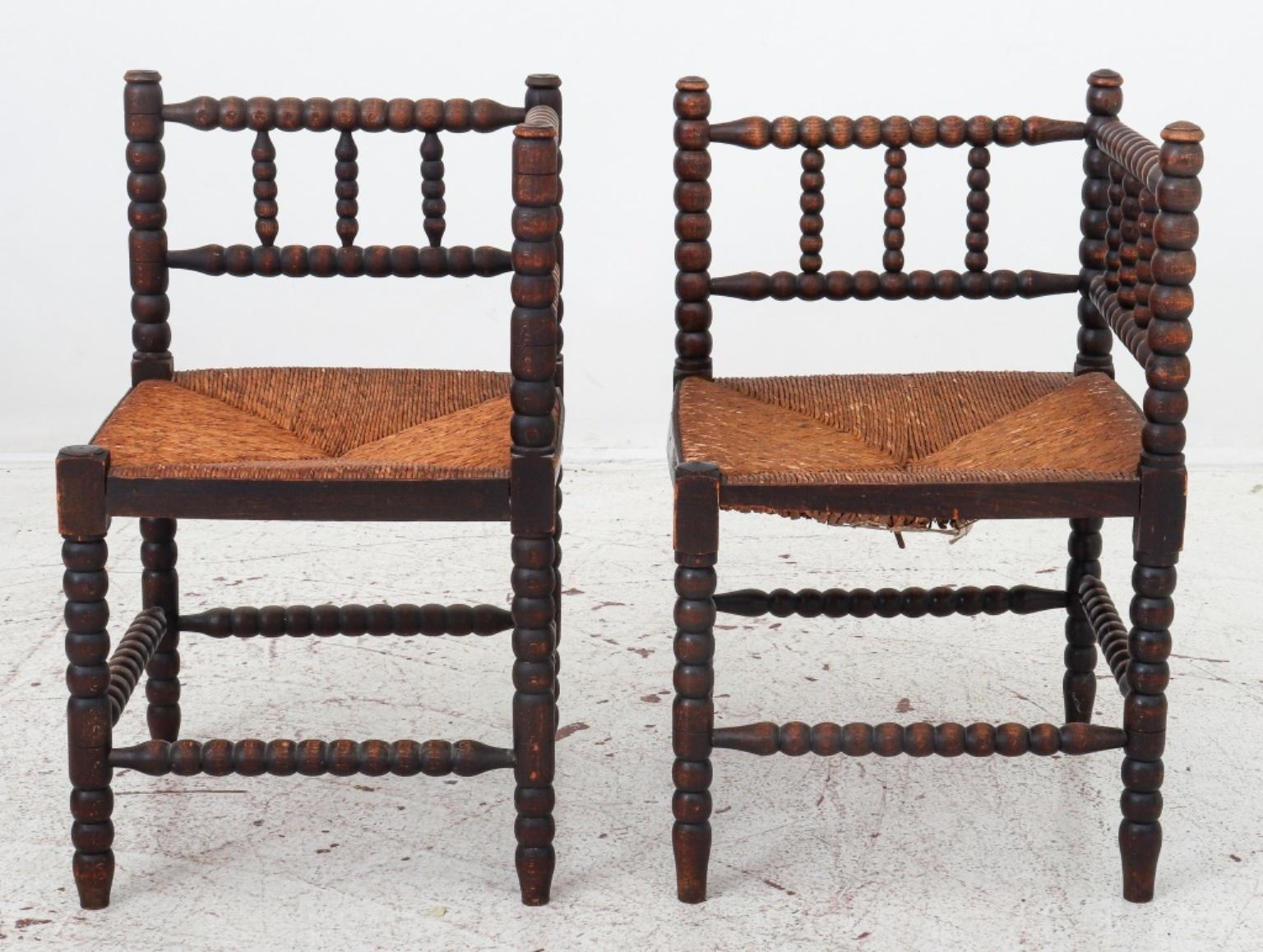 British Bobbin Turned Corner Chairs, Pair In Good Condition In New York, NY