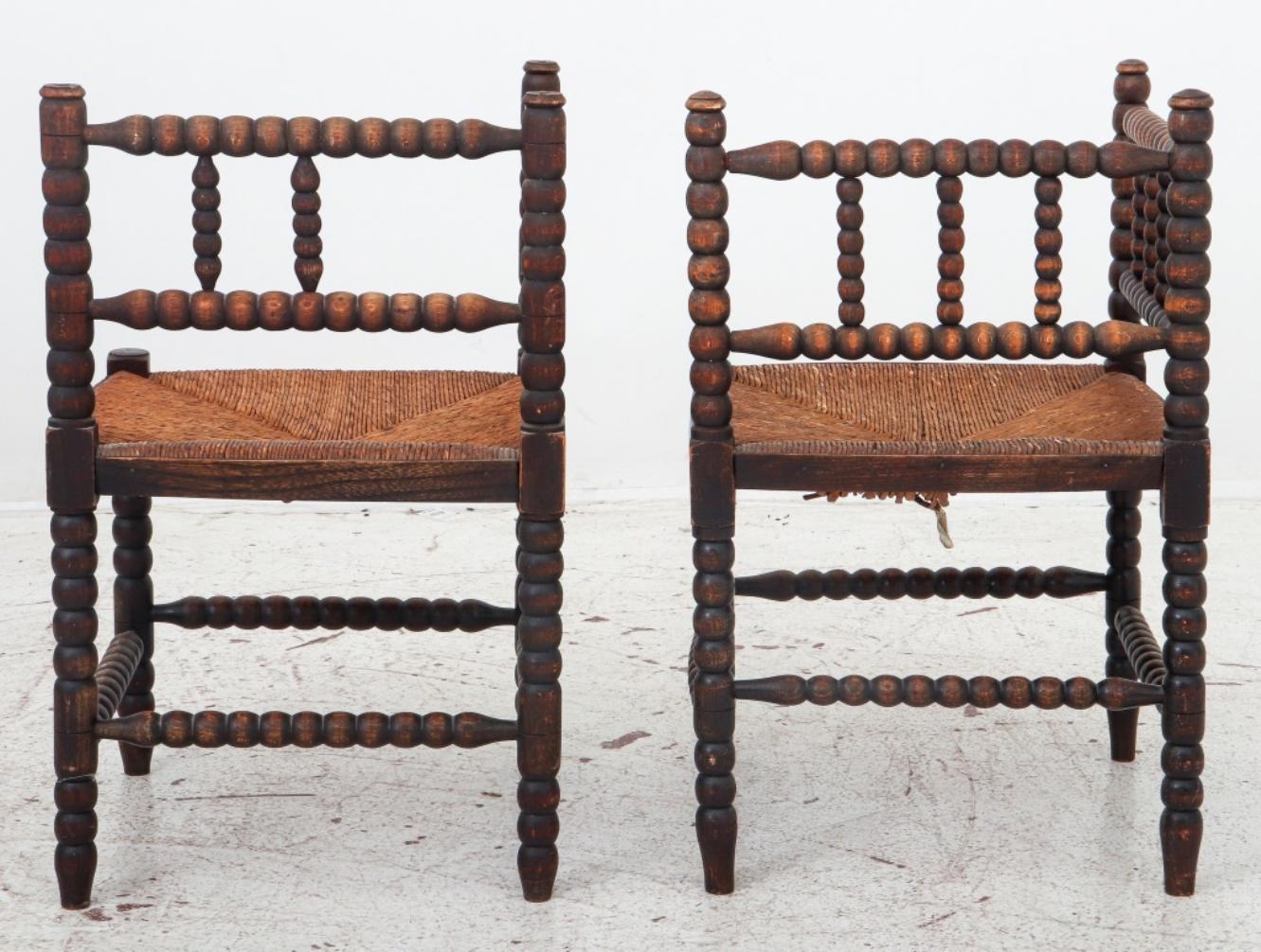 20th Century British Bobbin Turned Corner Chairs, Pair