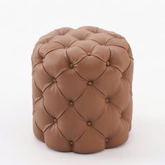 British Brown Leather Pouf