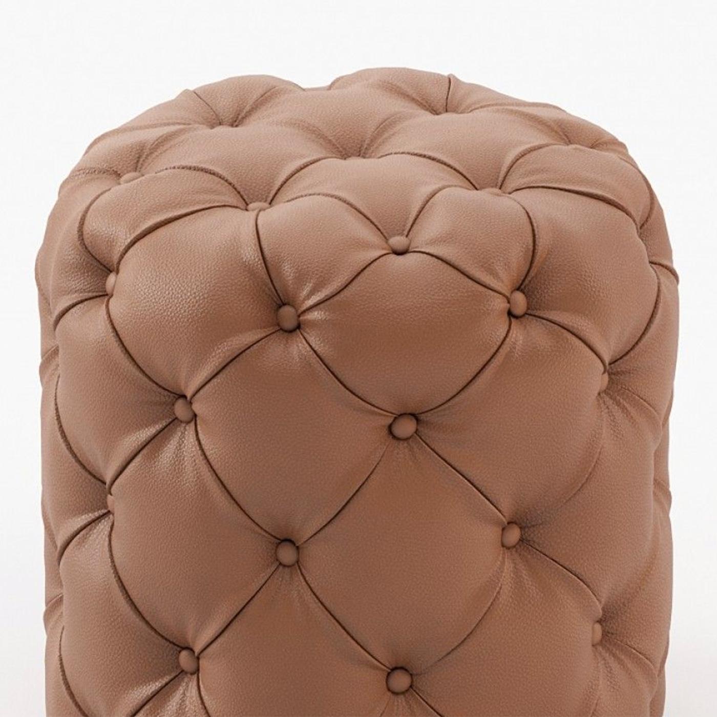Hand-Crafted British Brown Leather Pouf For Sale