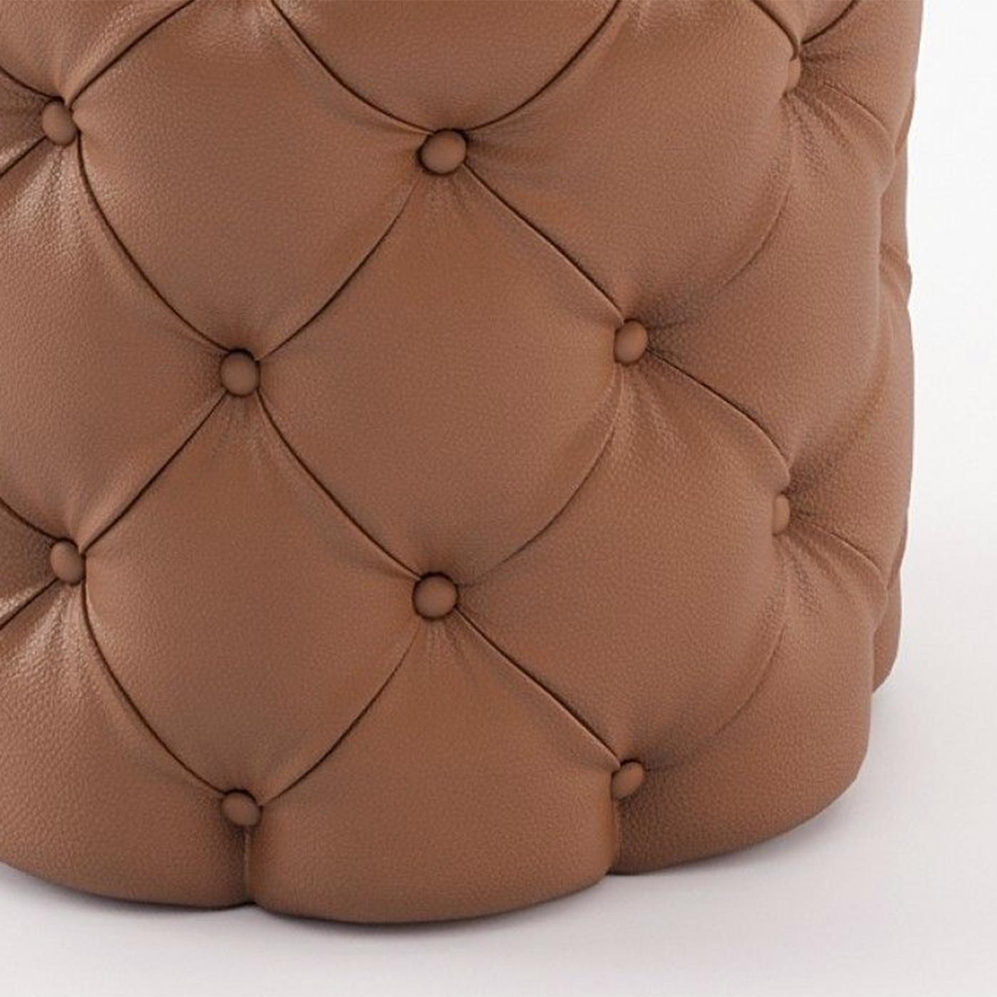 Contemporary British Brown Leather Pouf For Sale