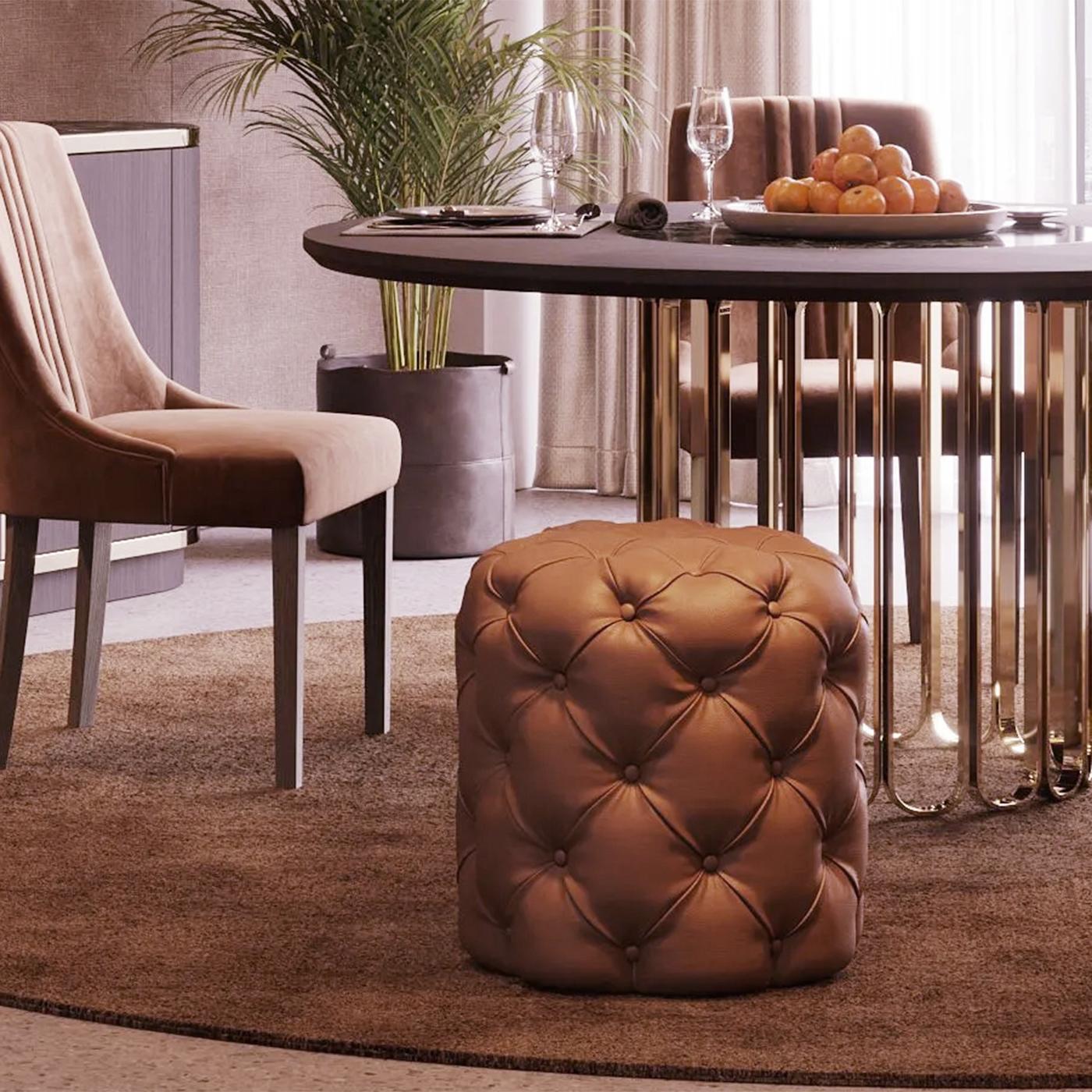 British Brown Leather Pouf For Sale 1