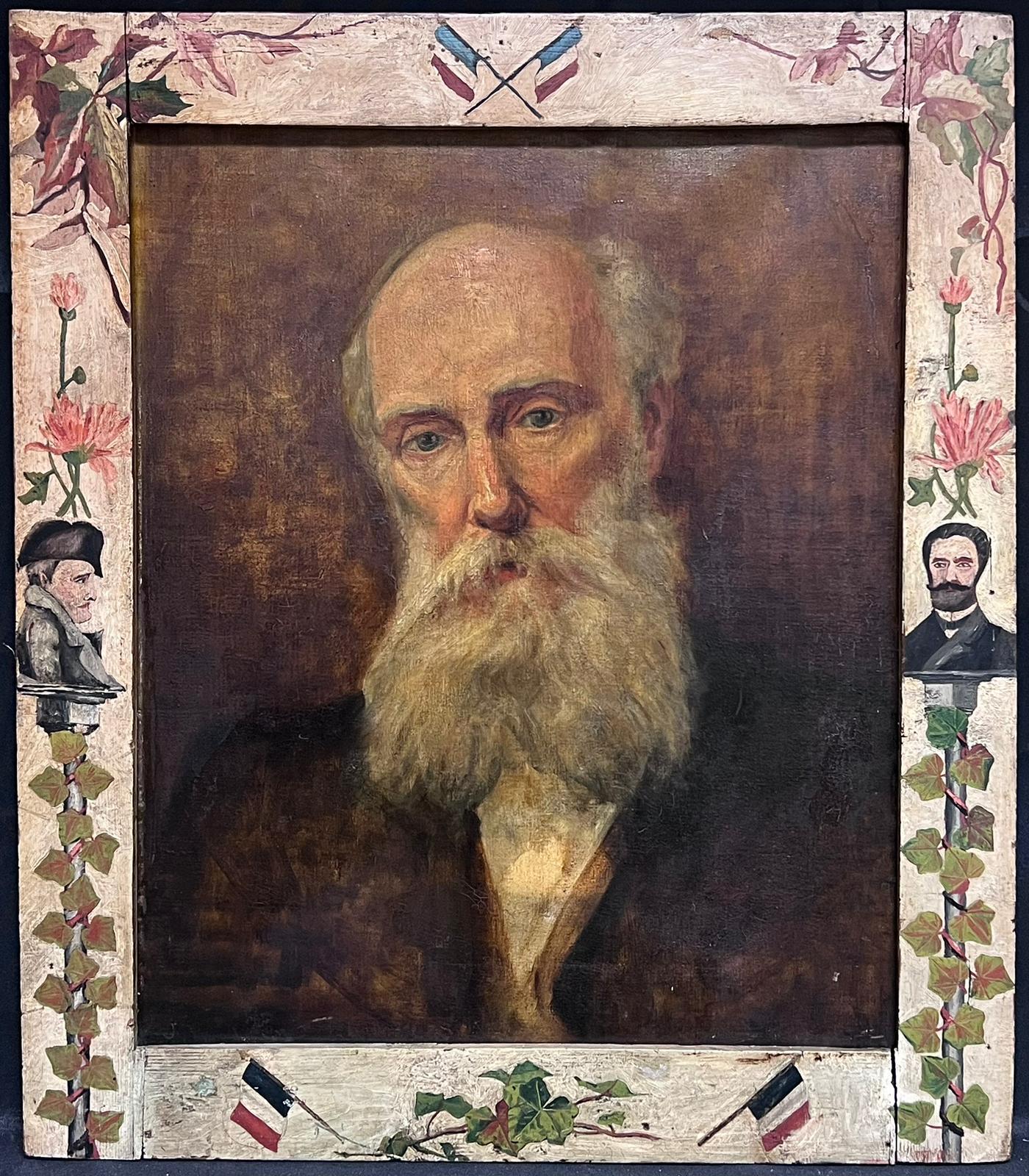 British c. 1901 Figurative Painting - Fine Impressionist Oil Painting Portrait of Bearded Man Amazing Frame d. 1901