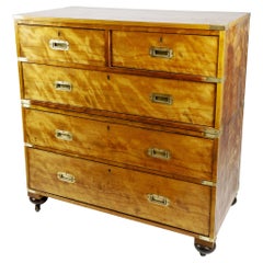 Antique British Campaign Chest of Drawers in Flame Birch