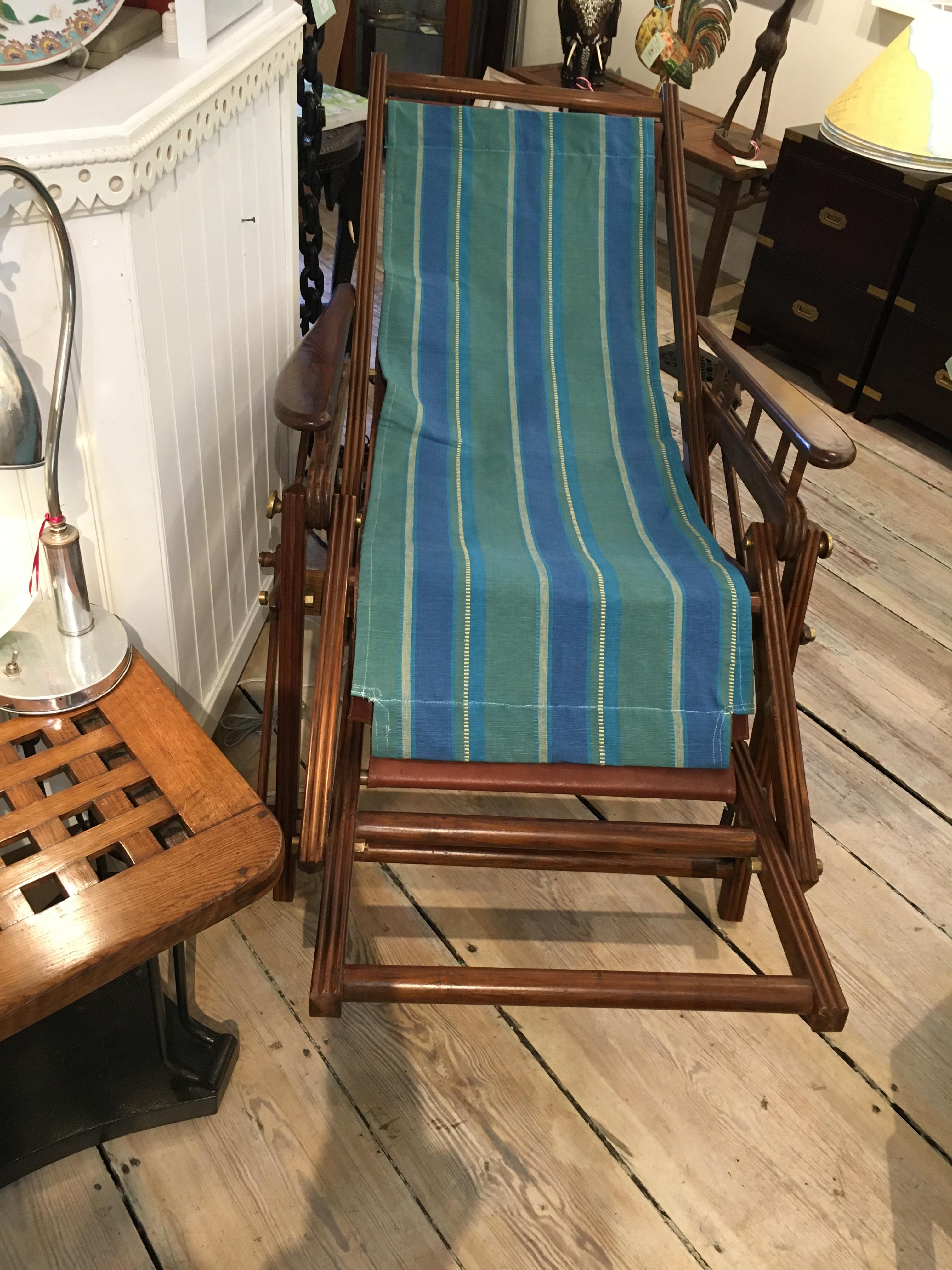 British Campaign Folding Teak and Leather Safari Chair and Recliner, Early 1900s 4