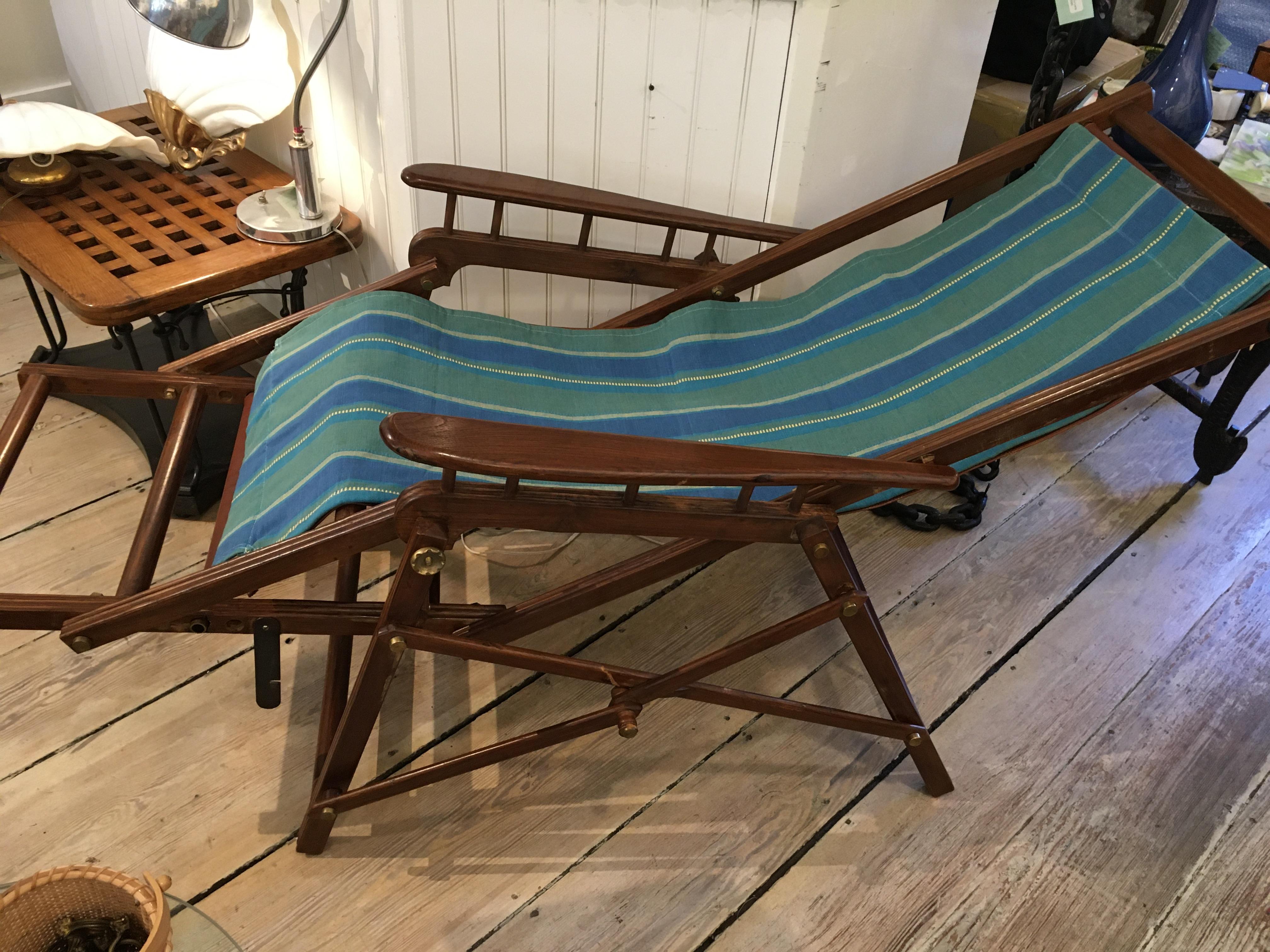 British Campaign Folding Teak and Leather Safari Chair and Recliner, Early 1900s 3