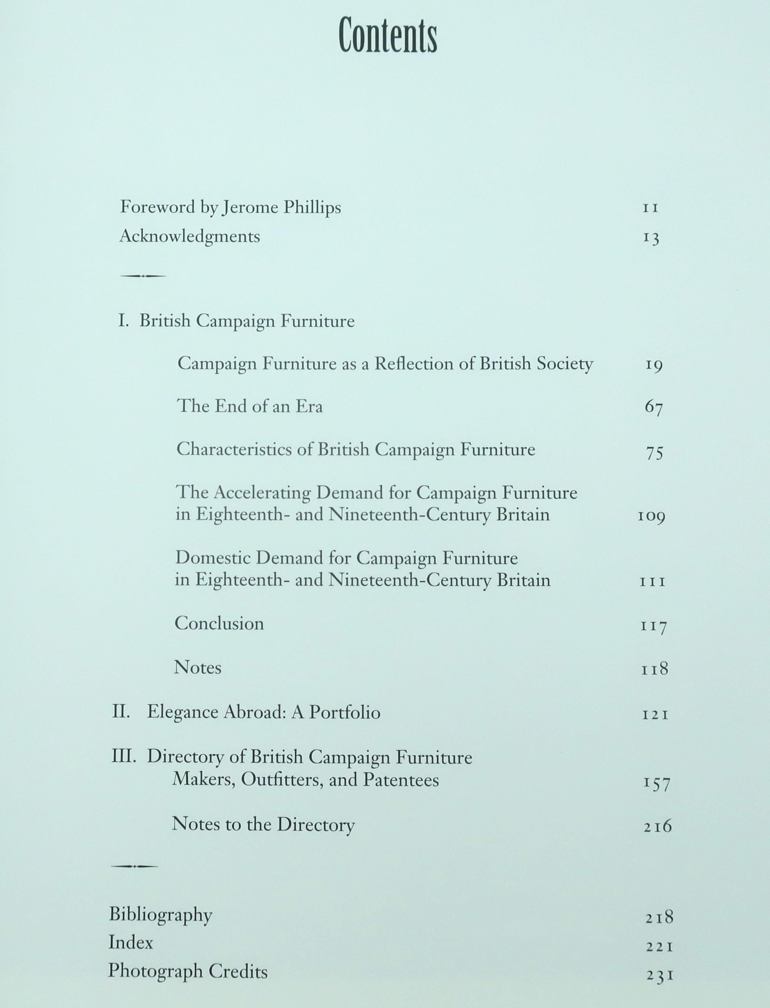 Le titre de la publication 2001 de British Campaigner Furniture par Nicholas Brawer est 