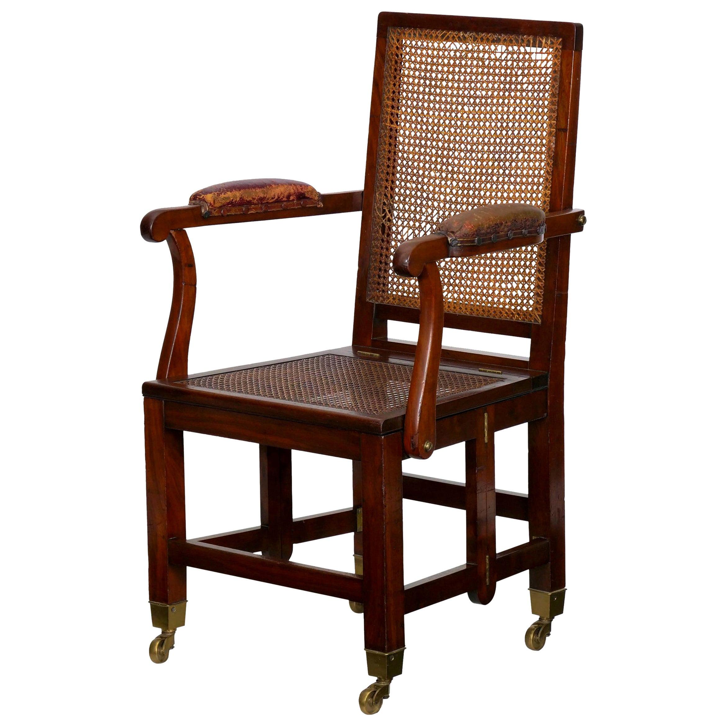 British Campaign Mahogany “Knock-Down" Antique Armchair Johnstone & Jeanes For Sale