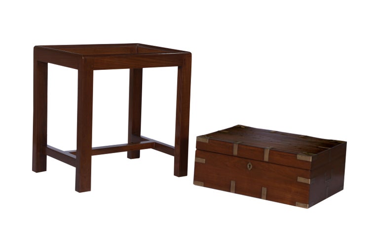20th Century British Campaign Mahogany Officer's Chest on Custom Stand, Early 1900s For Sale