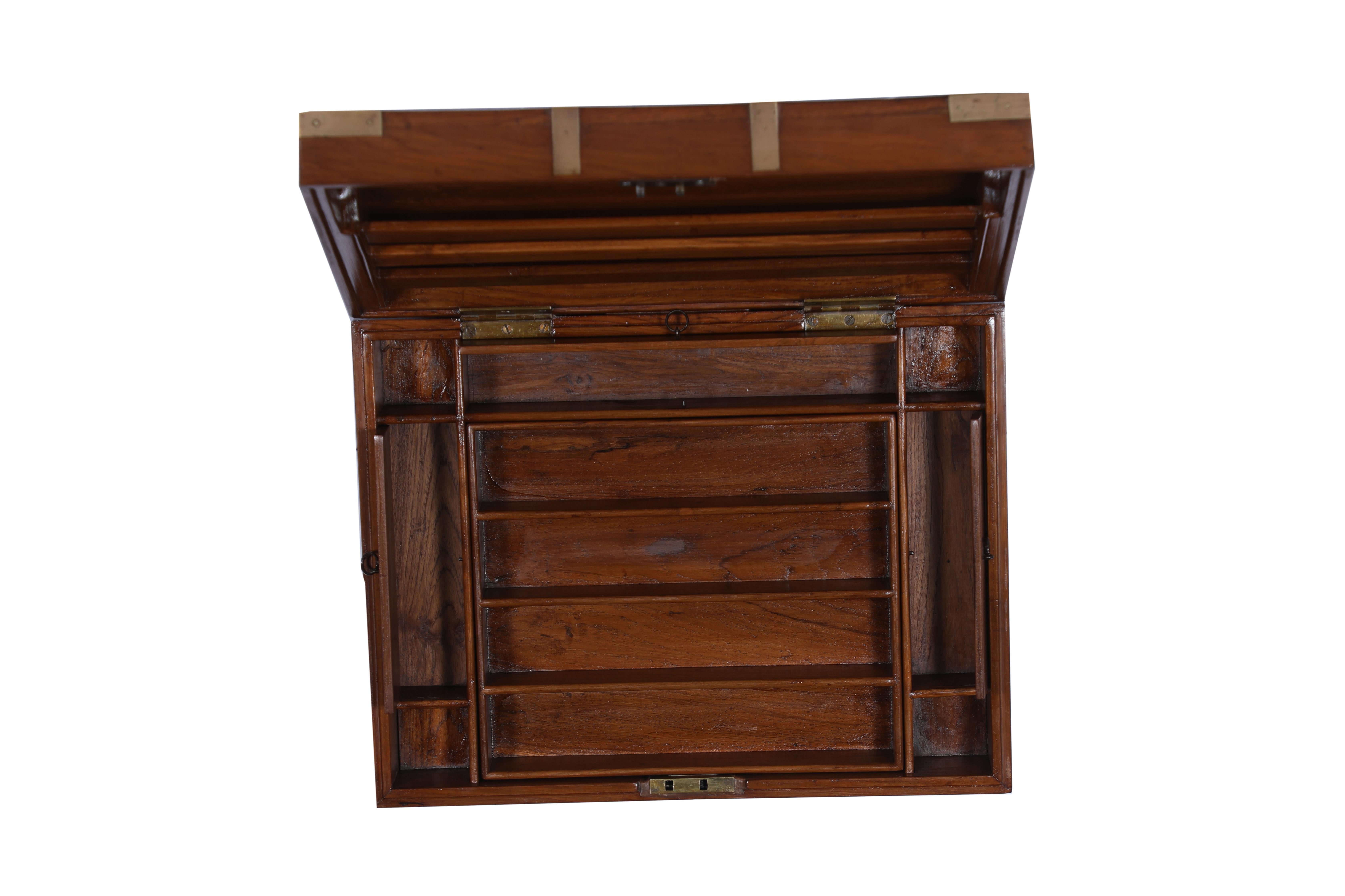 British Campaign Mahogany Officer's Chest on Custom Stand, Early 1900s 1