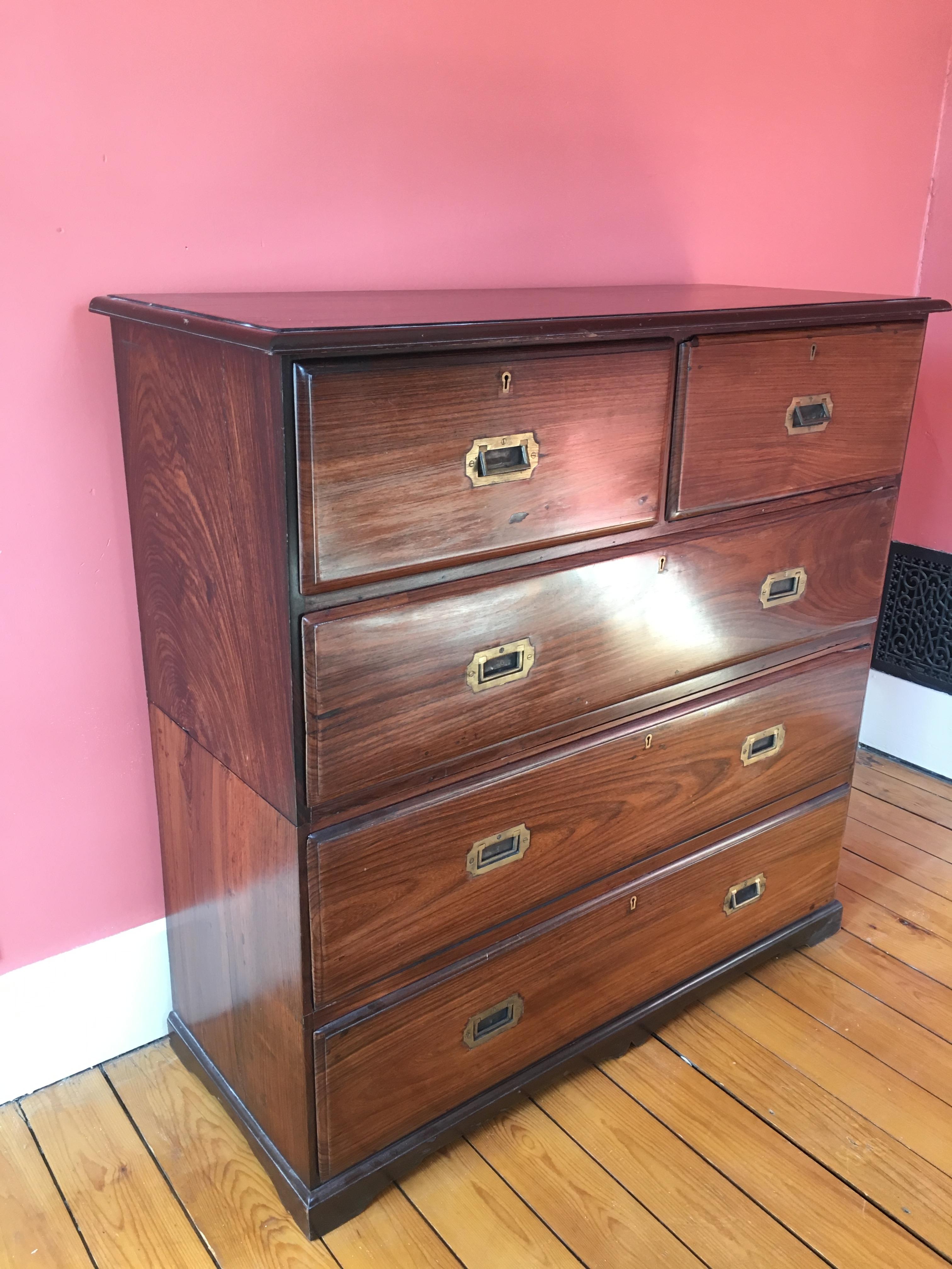 British Campaign Rosewood Chest of Drawers, Early 1900s For Sale 1