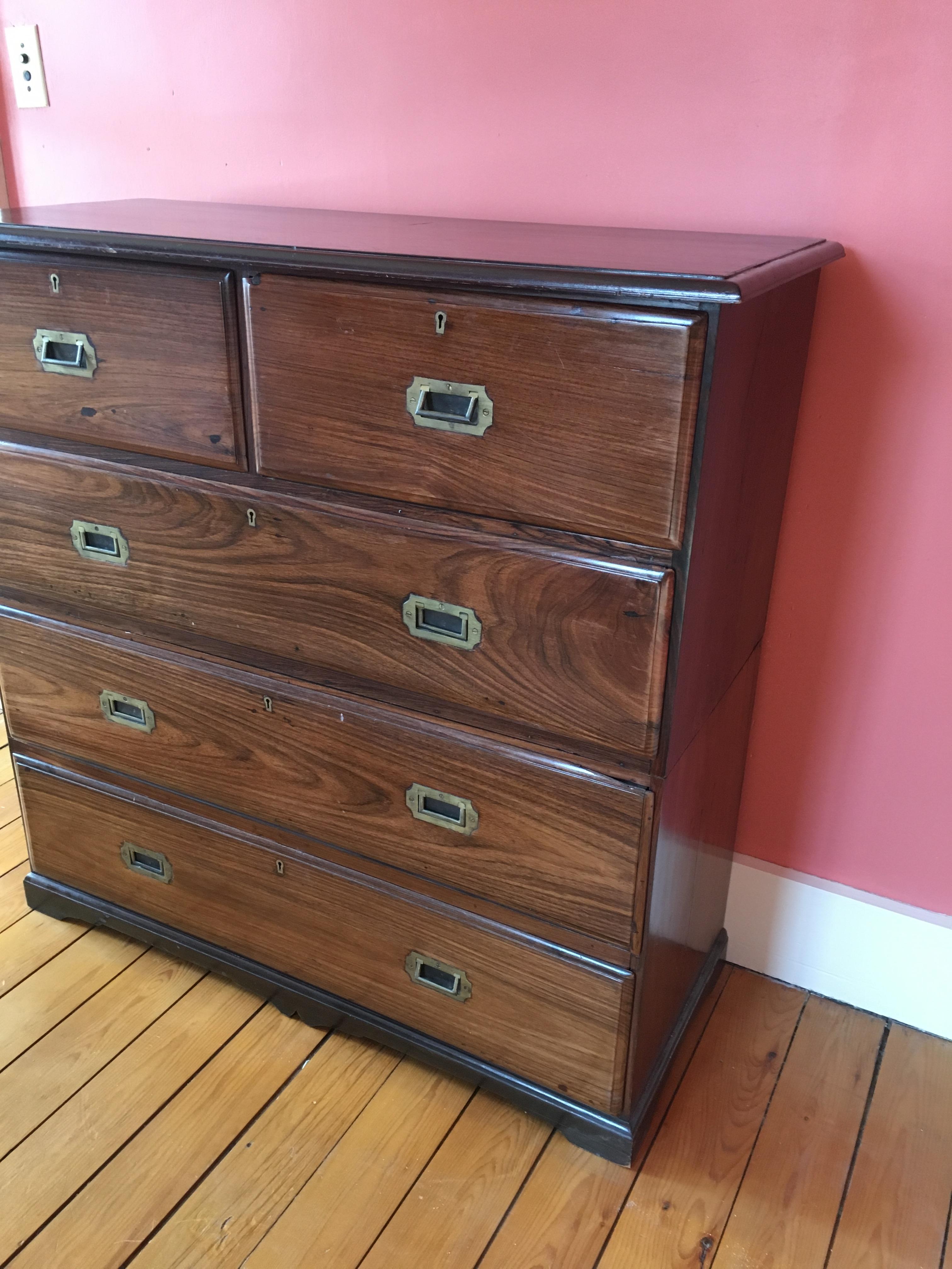 British Campaign Rosewood Chest of Drawers, Early 1900s For Sale 2