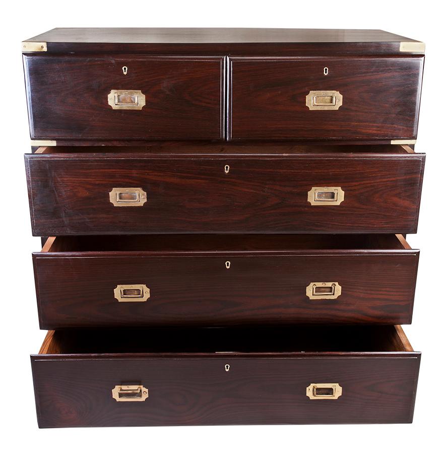 British Campaign Rosewood Chest of Drawers, Early 1900s In Good Condition In Nantucket, MA