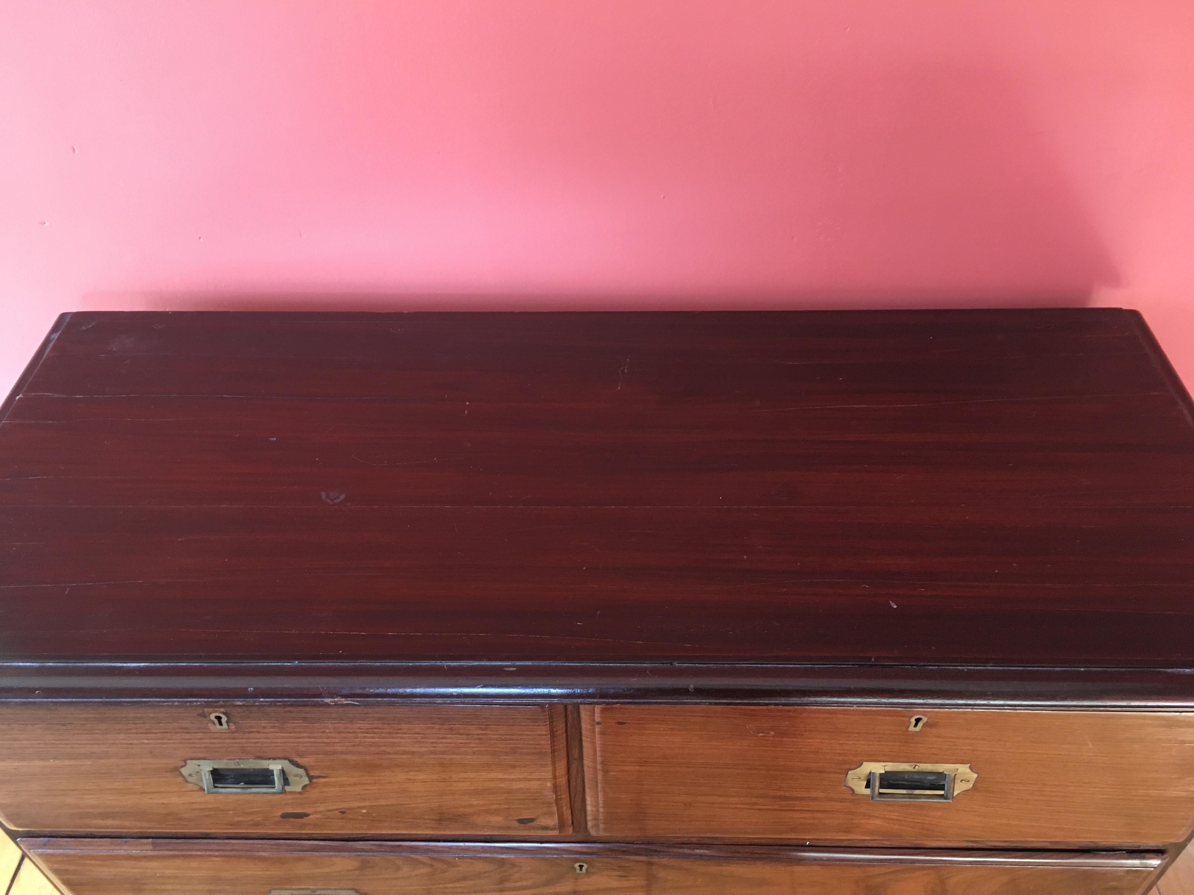 British Campaign Rosewood Chest of Drawers, Early 1900s For Sale 3