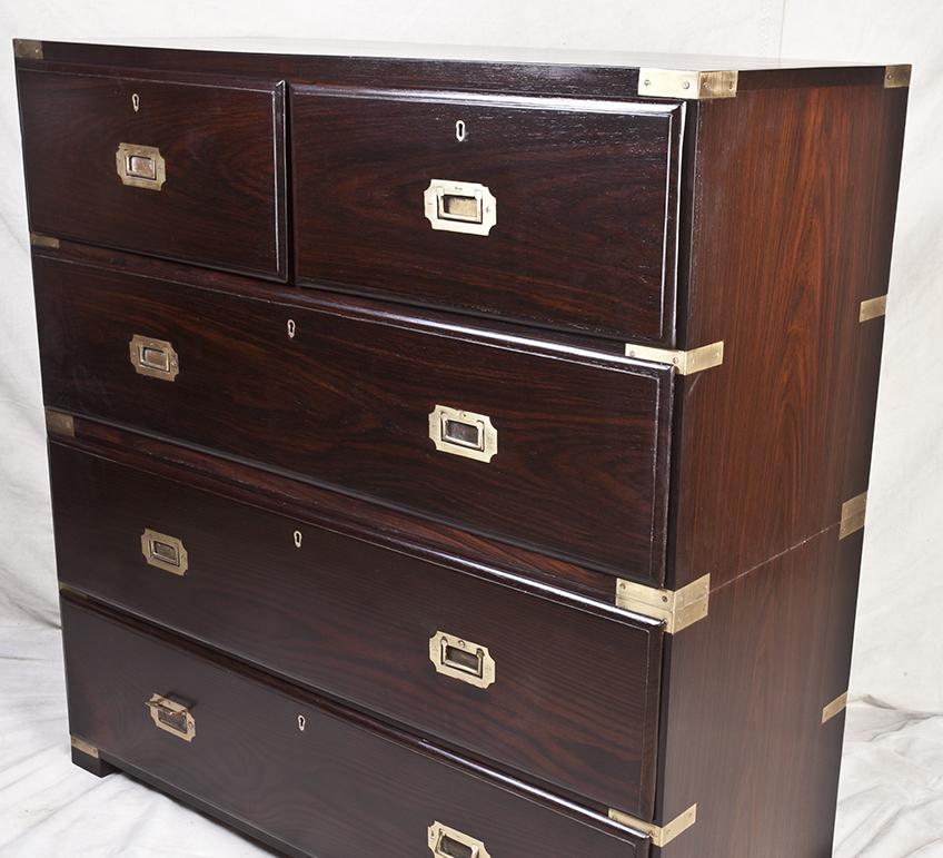 20th Century British Campaign Rosewood Chest of Drawers, Early 1900s